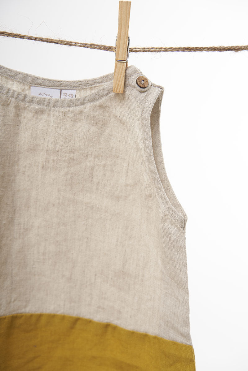 2 Colours Shoulder Button Frock - Chi Linen