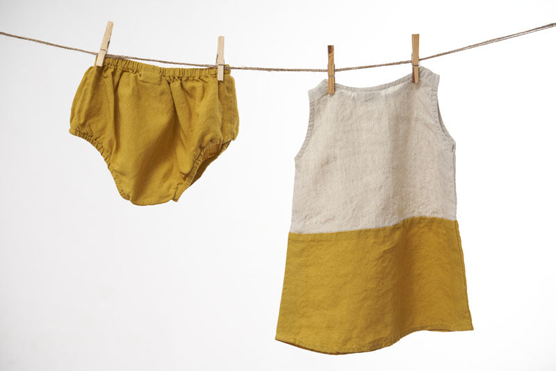 2 Colours Shoulder Button Frock - Chi Linen