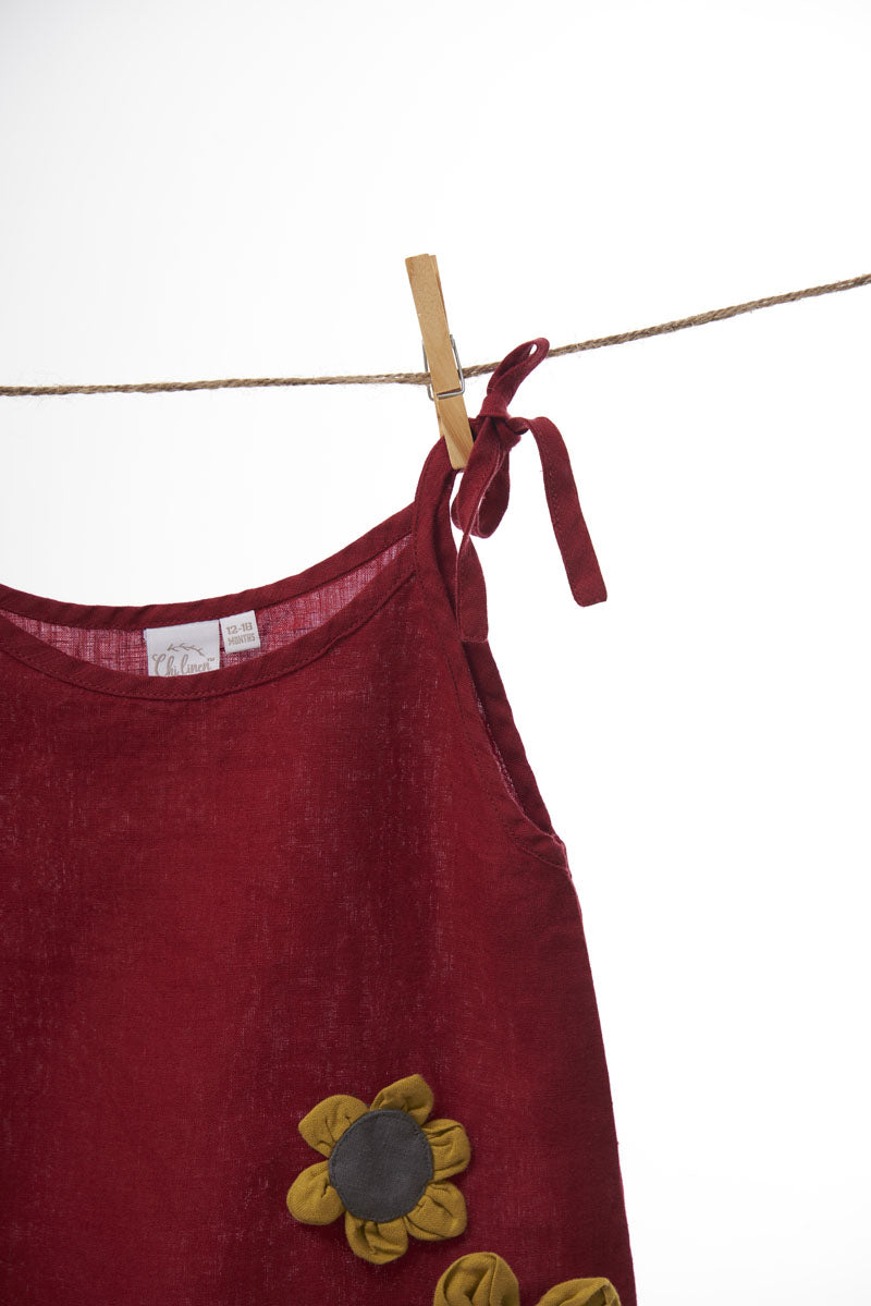 Cherry Tie-Up Shoulder Flower Frock - Chi Linen