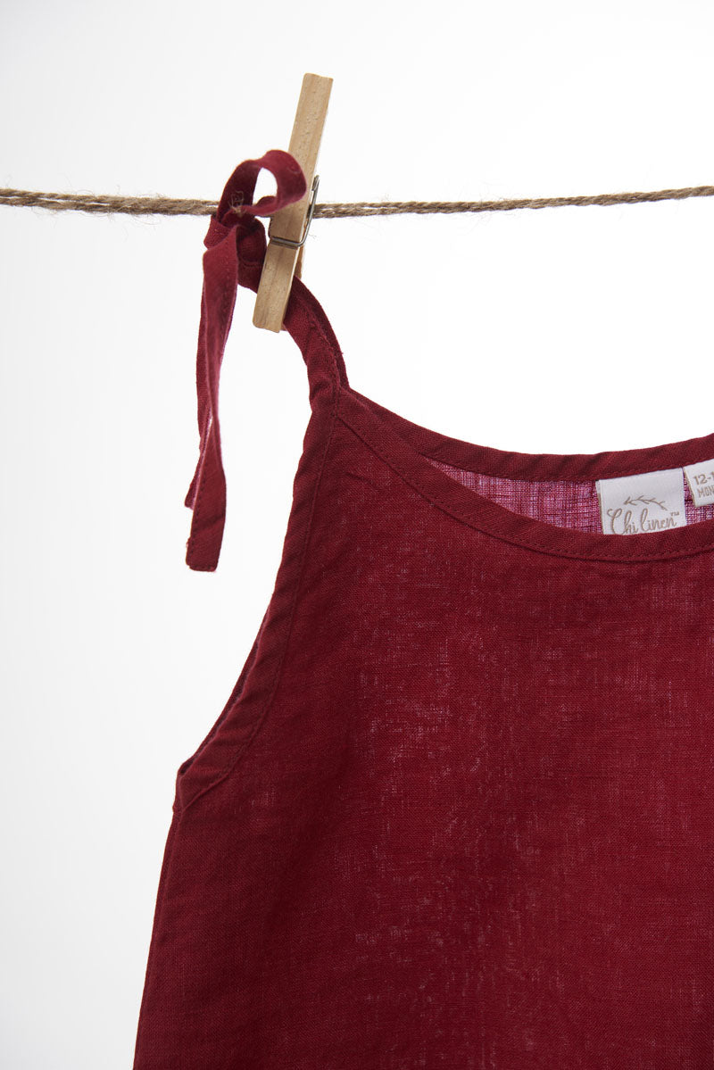 Cherry Tie-Up Shoulder Flower Frock - Chi Linen