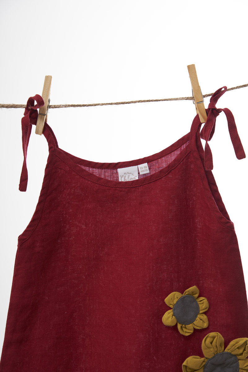 Cherry Tie-Up Shoulder Flower Frock - Chi Linen