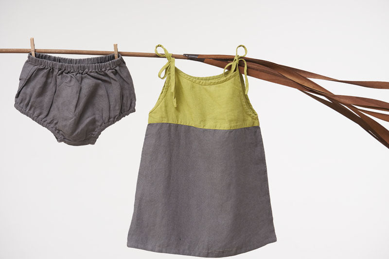 2 Colours Tie-up Frock - Chi Linen