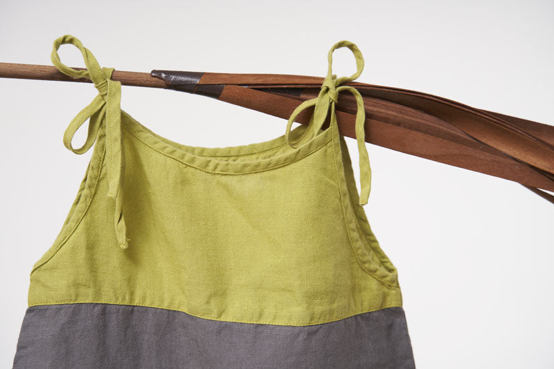 2 Colours Tie-up Frock - Chi Linen
