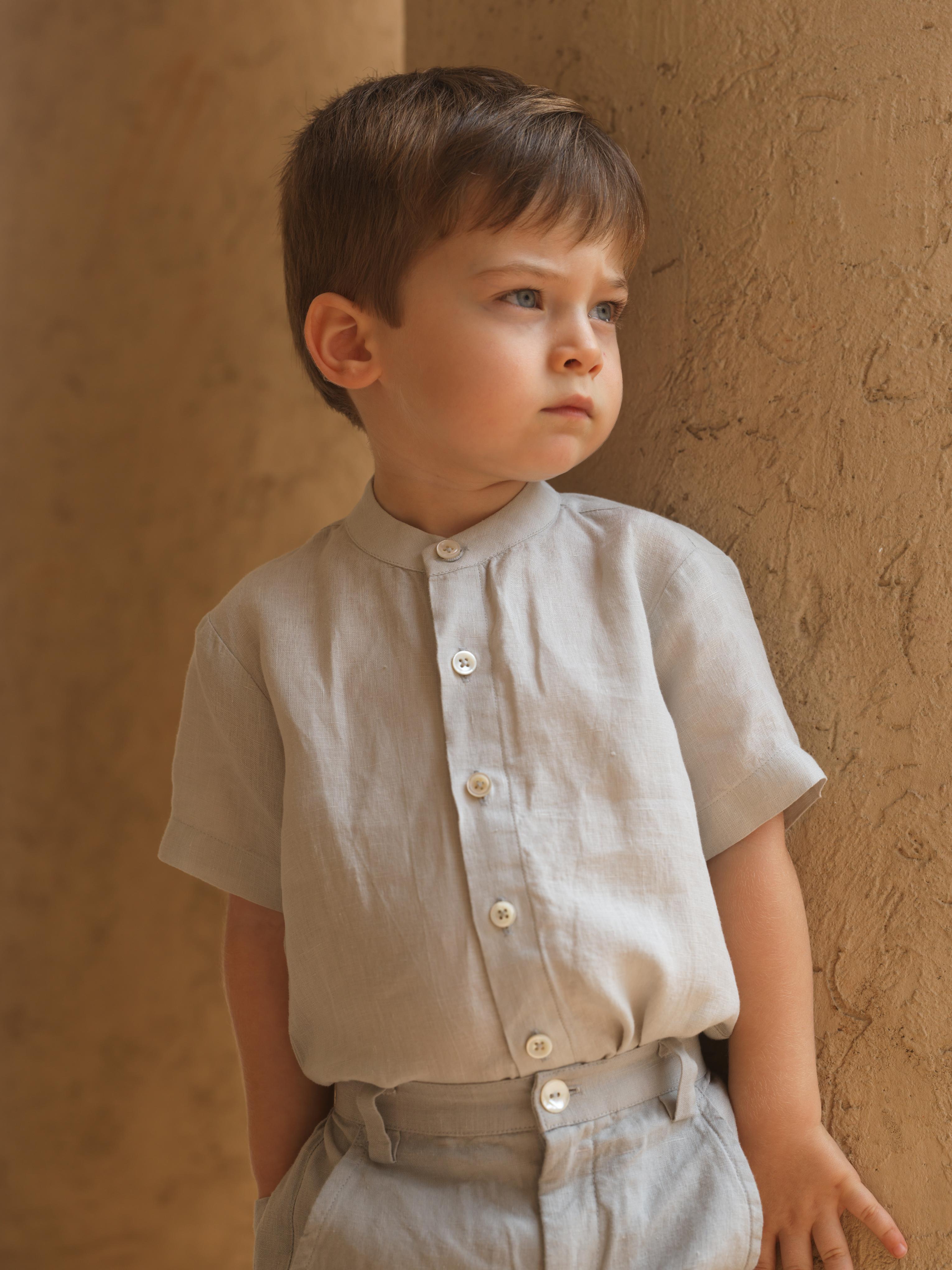 Boys Mandarin Collar Shirt & Trouser co-ords set Light Grey