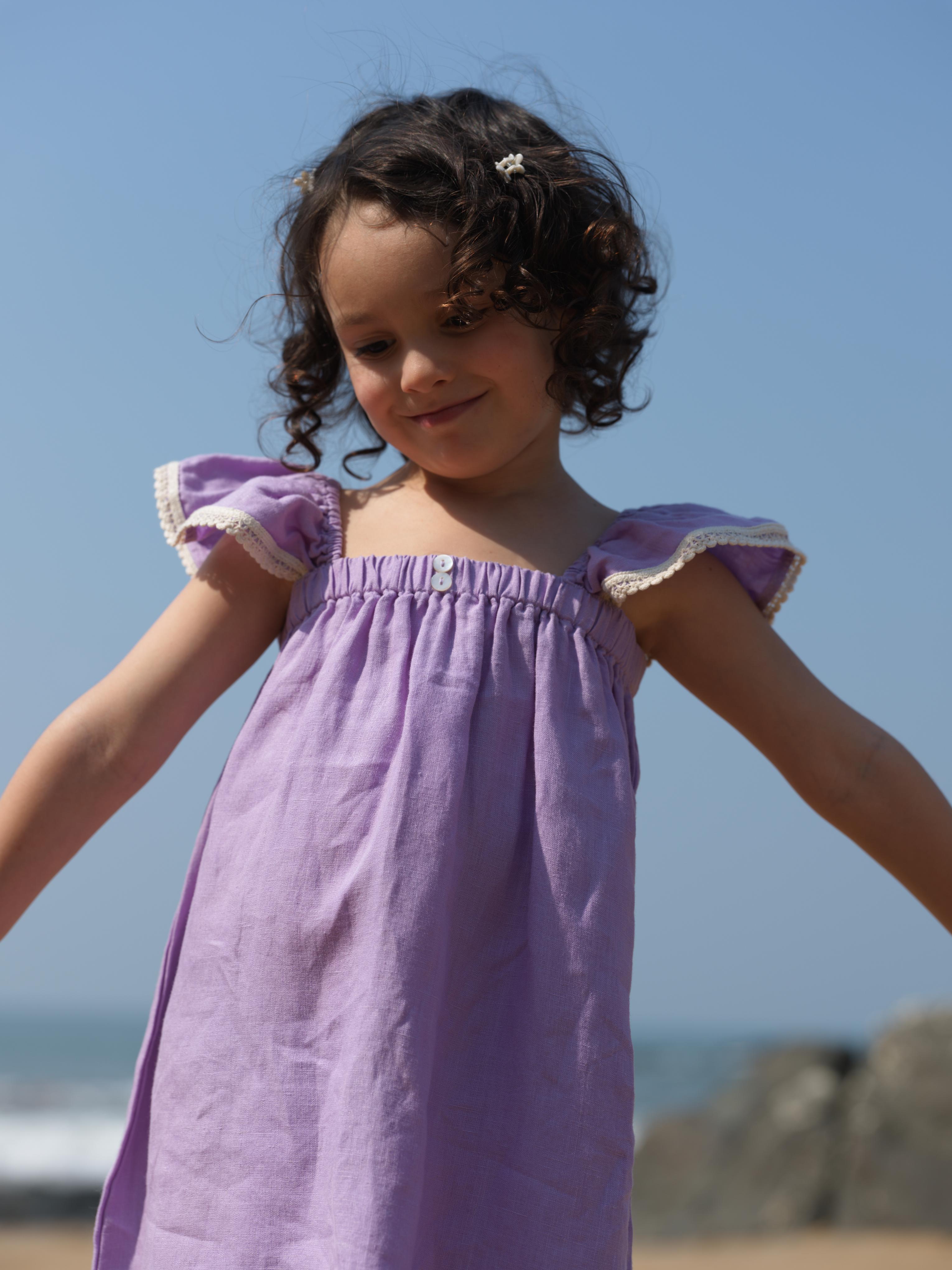 Girls Elasticated Flared Sleeve Dress Lavender