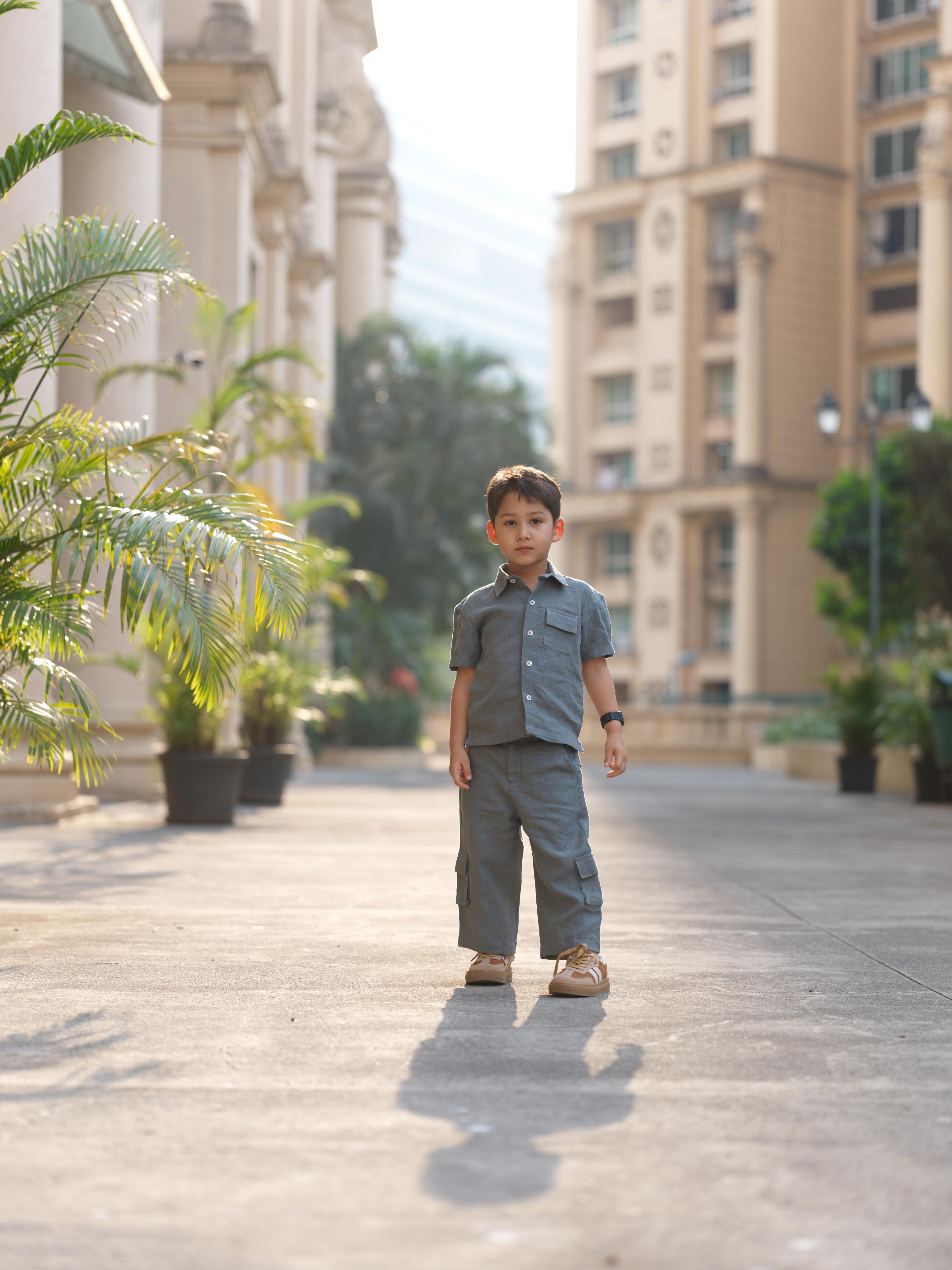 Boys Half-Sleeve Shirt & Cargo Trousers Co-Ord Graphite