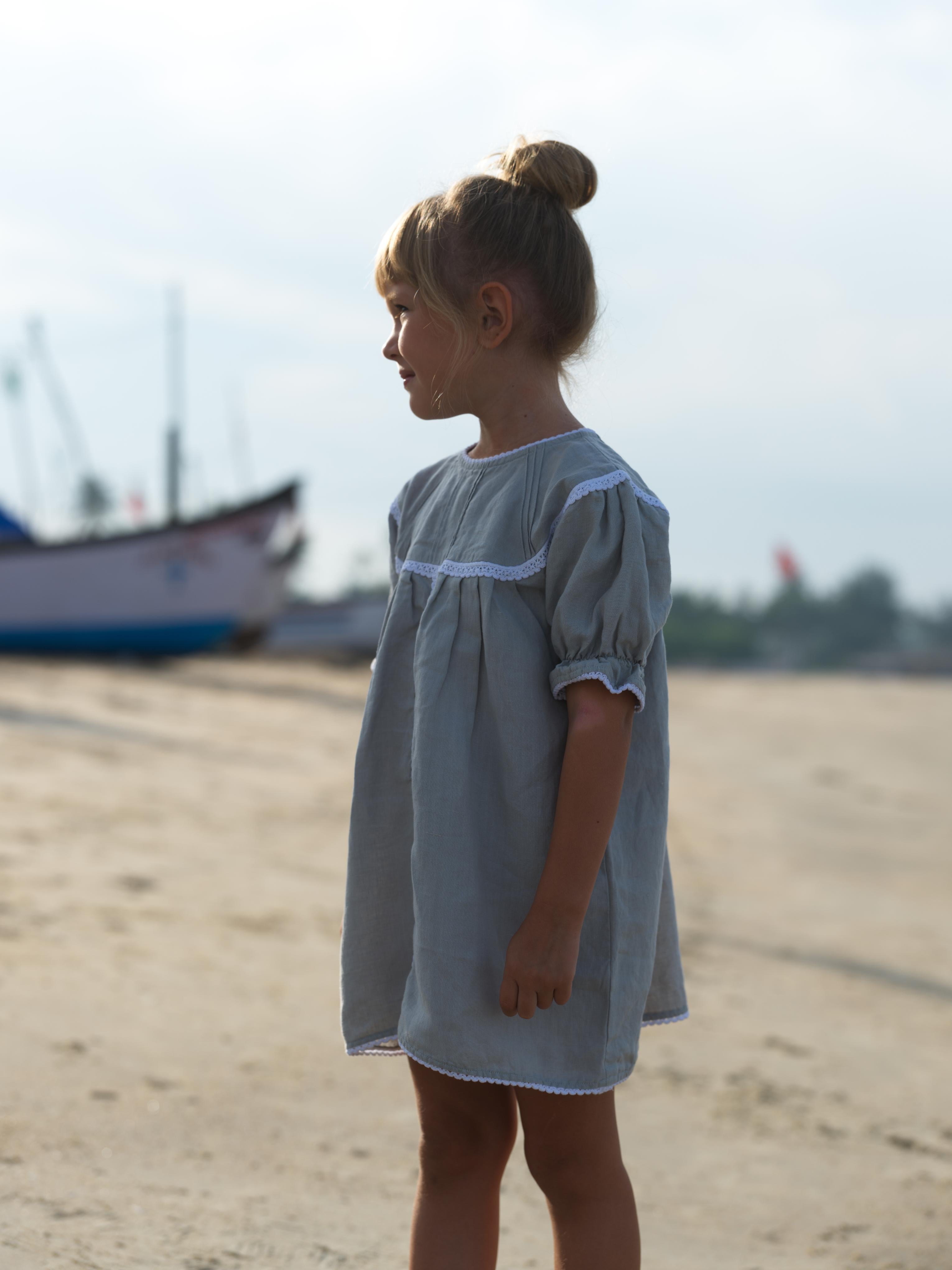 Girls Puff Sleeve Vintage Dress Cloud Grey