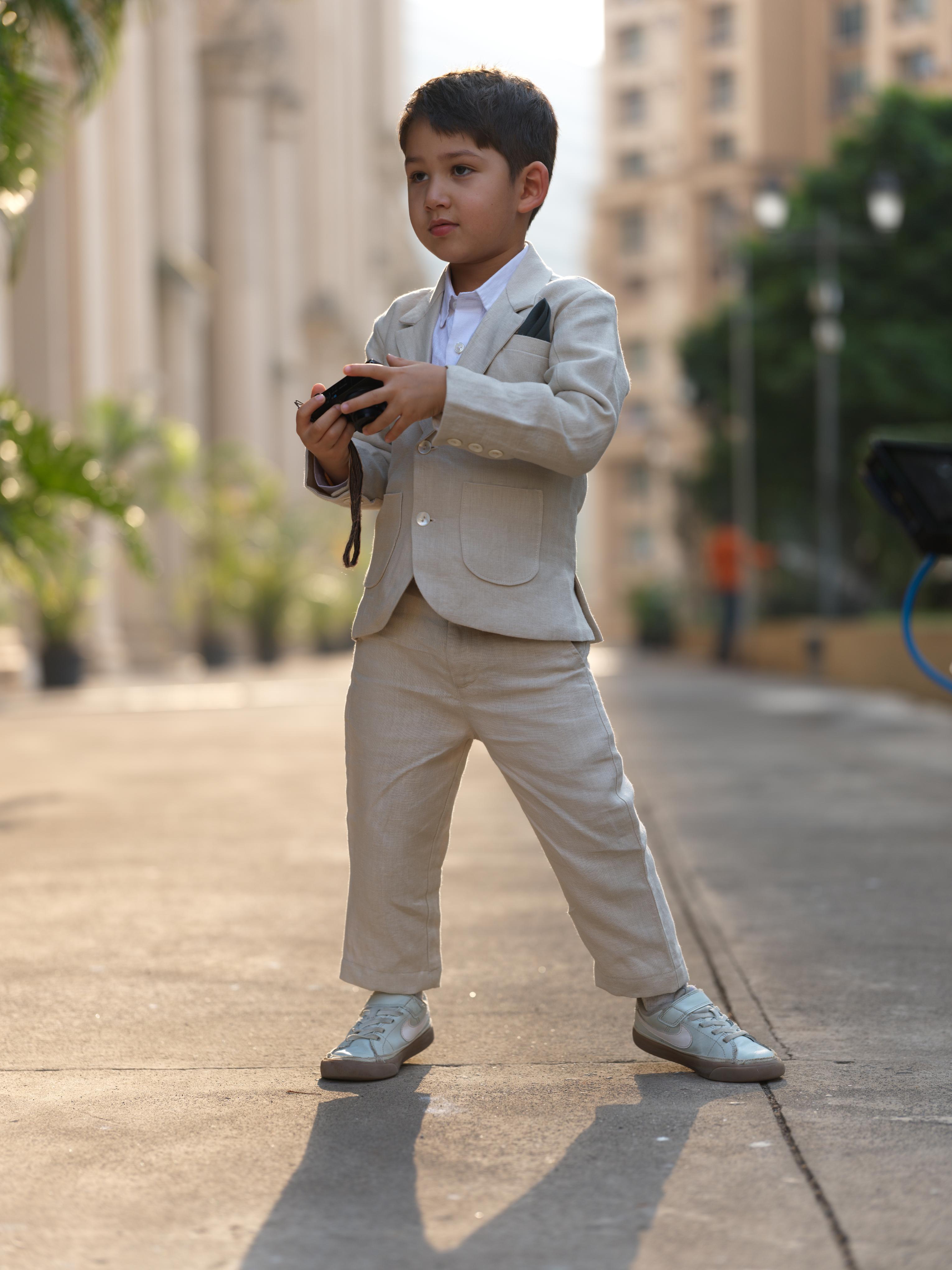 Boys 3-piece Blazer Set Oatmeal