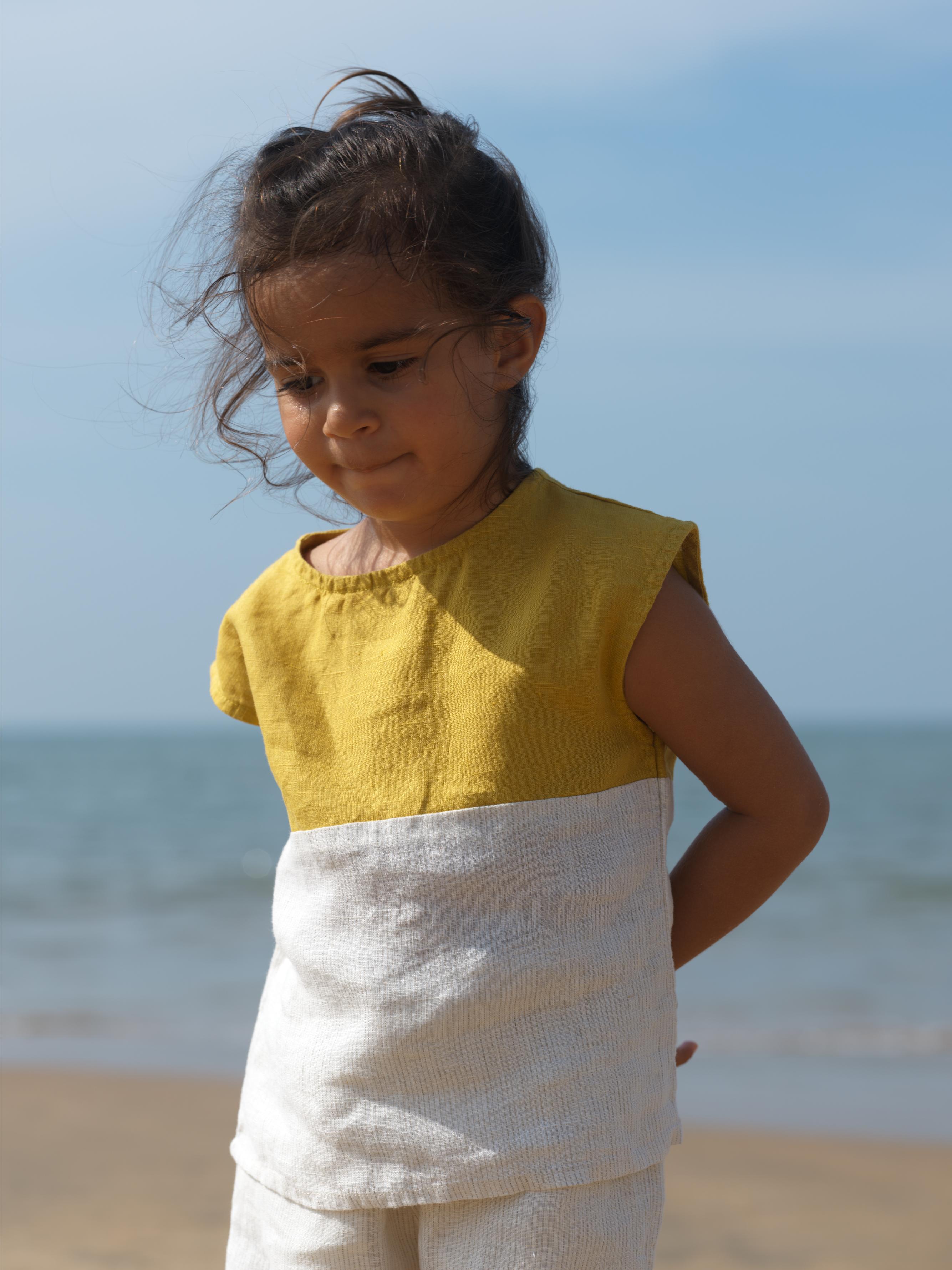 Girls Round Shoulder Co-Ord Set Mustard / Beige