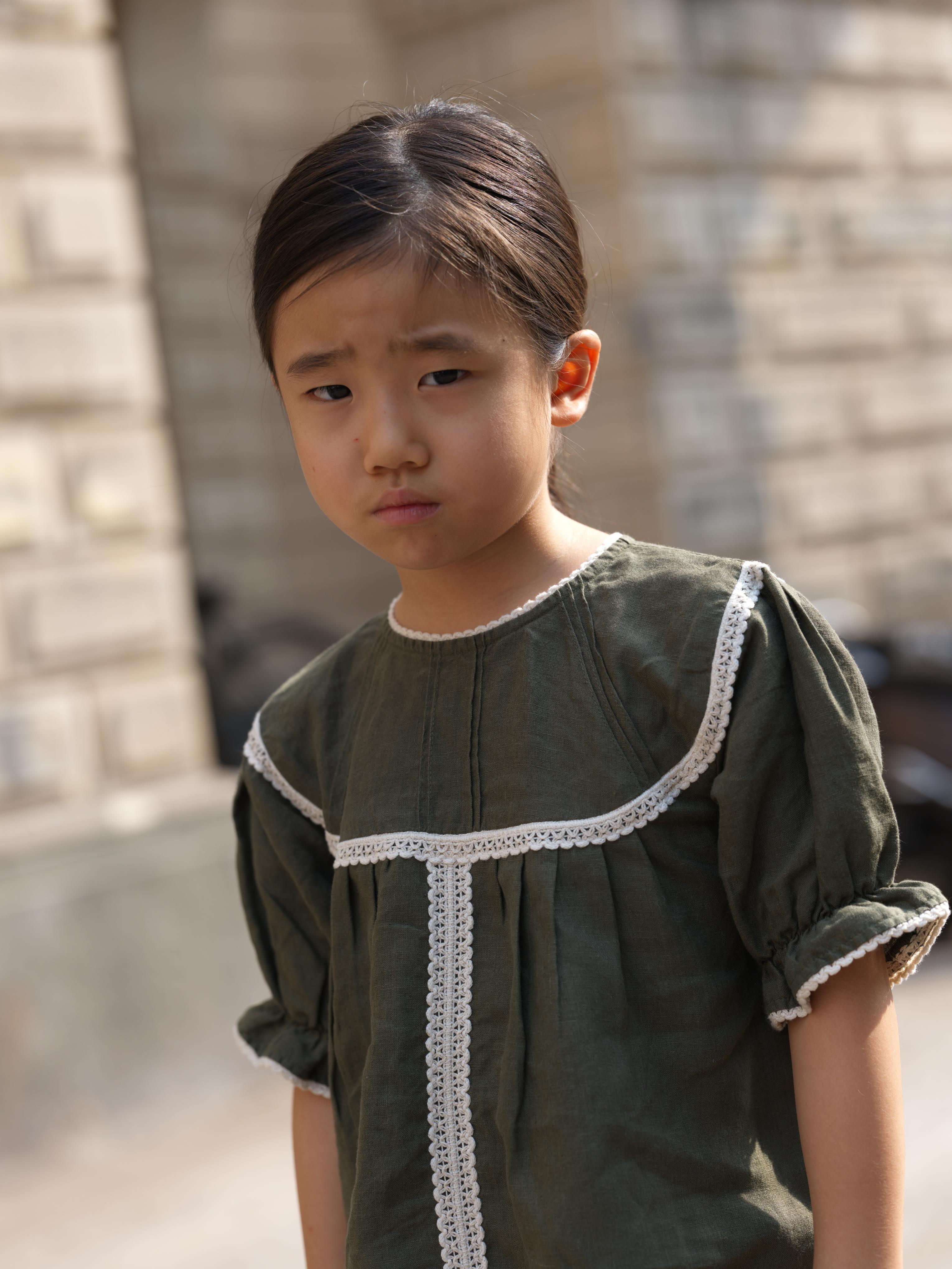 Girls Puff Sleeve Vintage Dress Crocodile Green