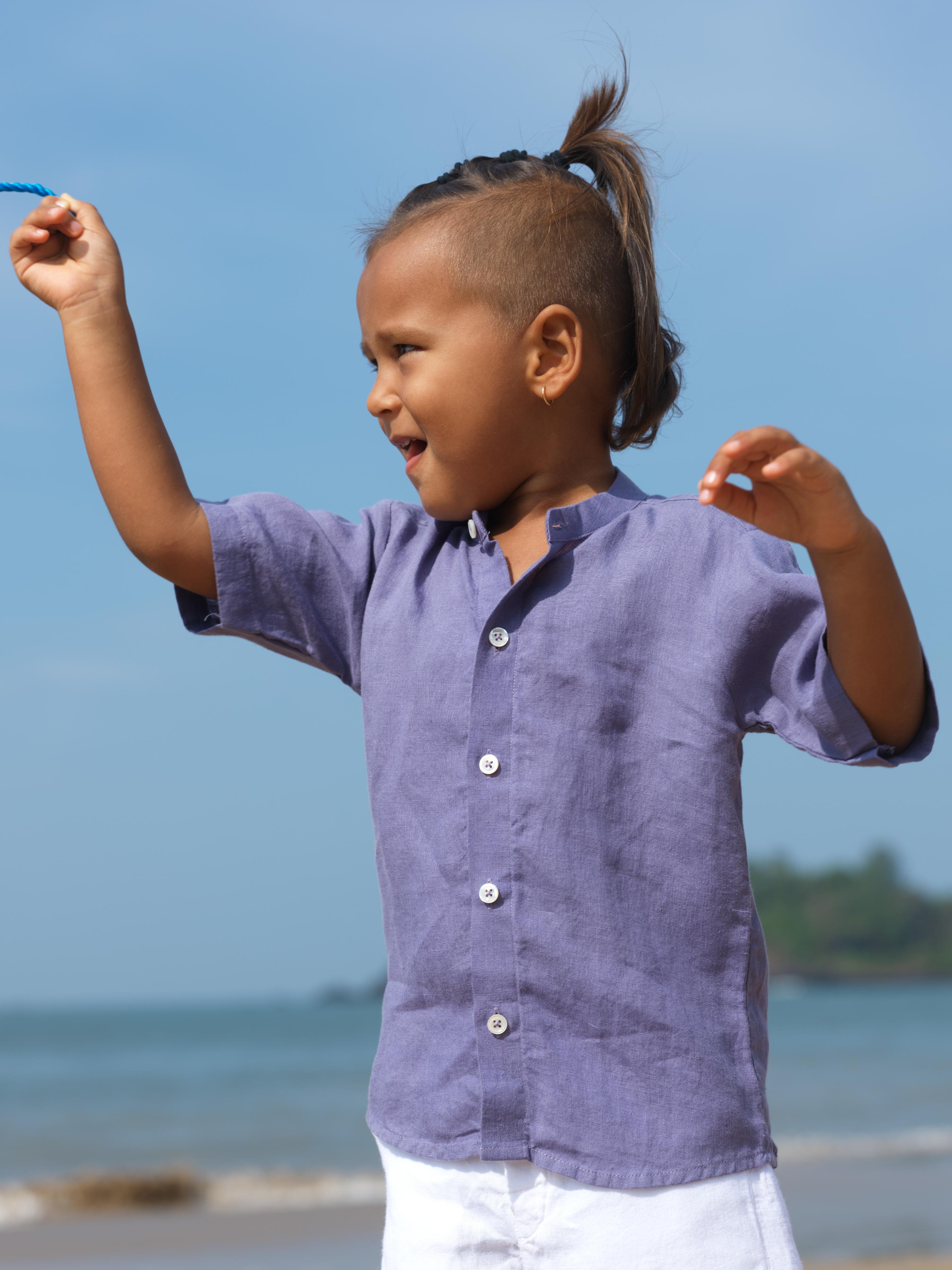Boys Mandarin Collar Shirt Haze Purple