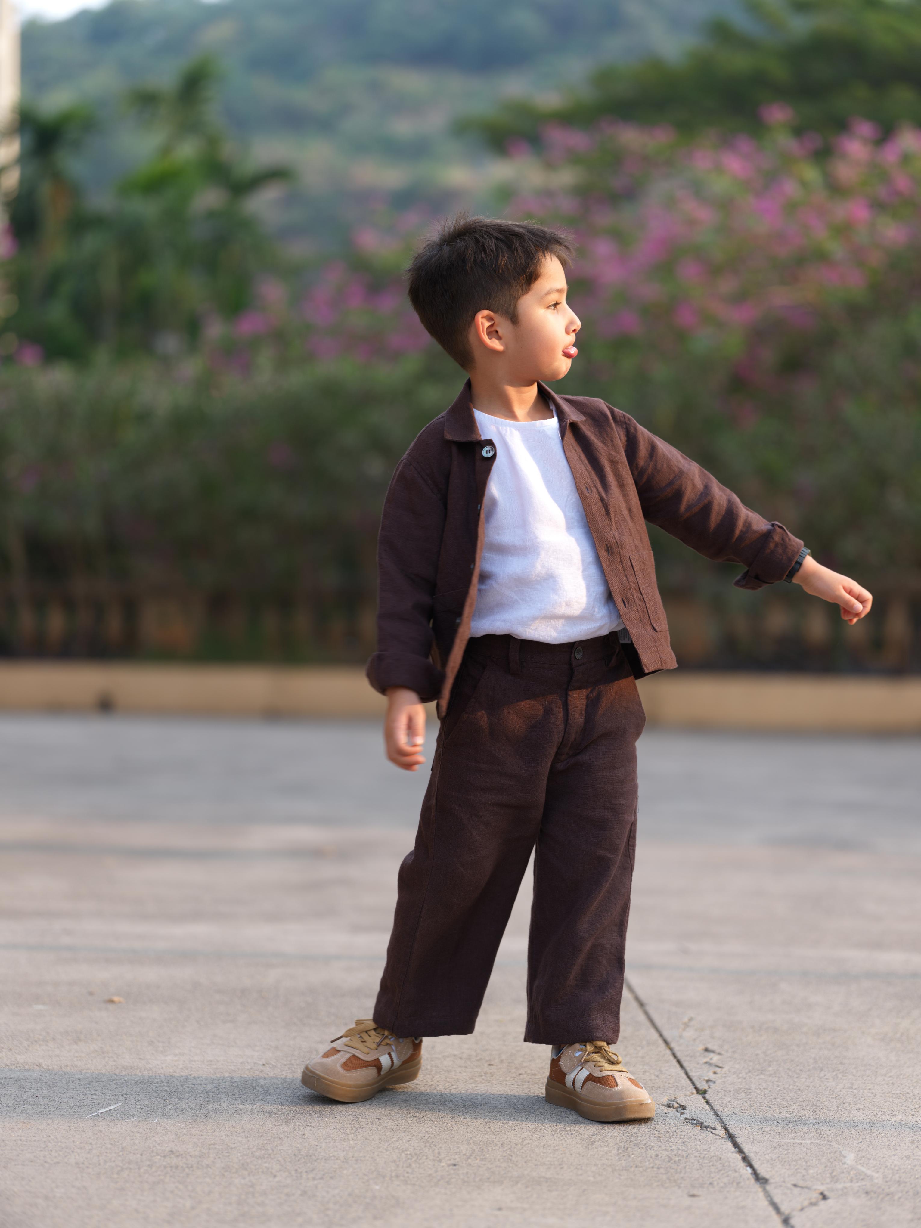 Boys Shacket Co-Ord Set Dark Brown