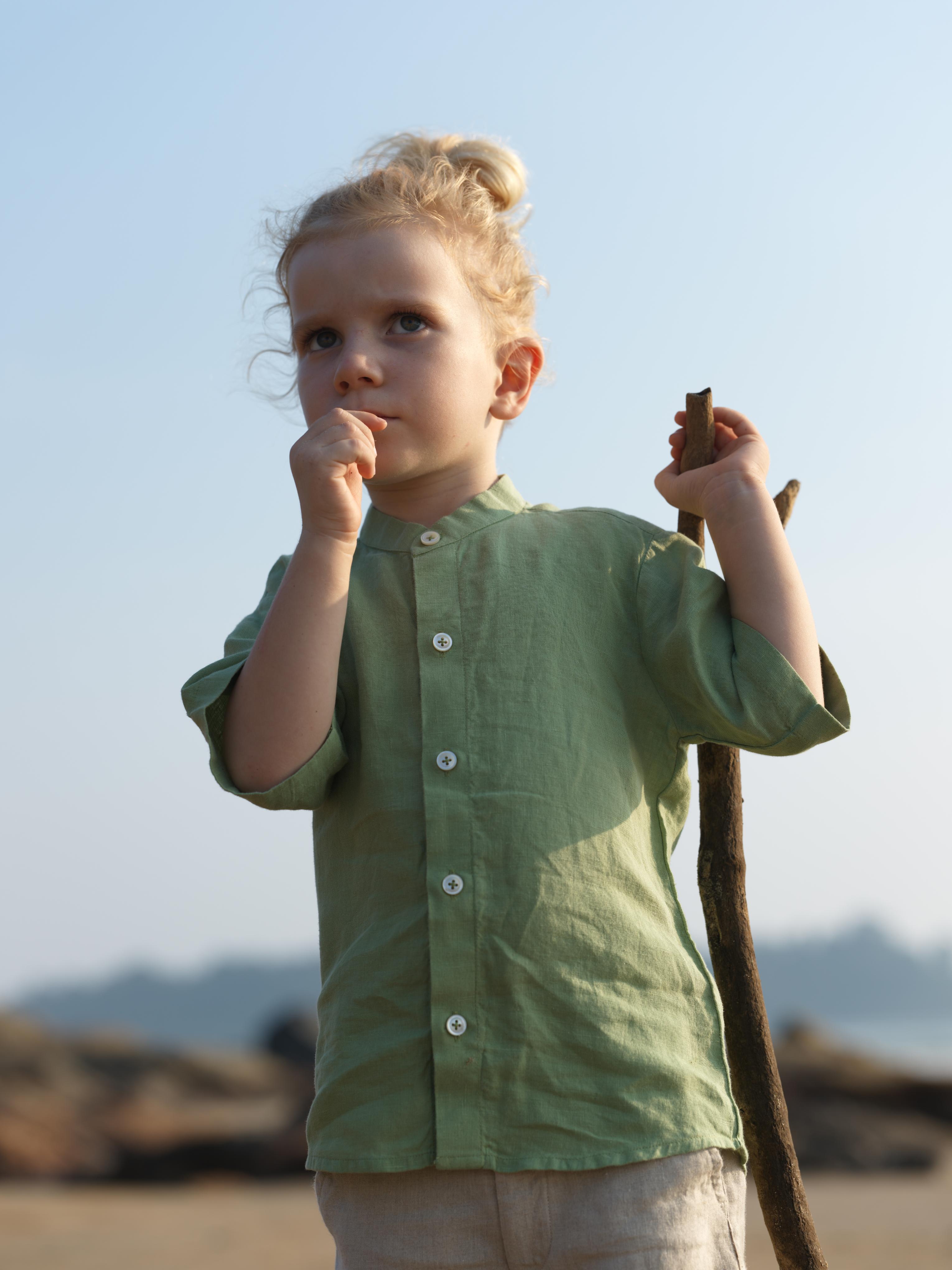 Boys Mandarin Collar Shirt Pear Green