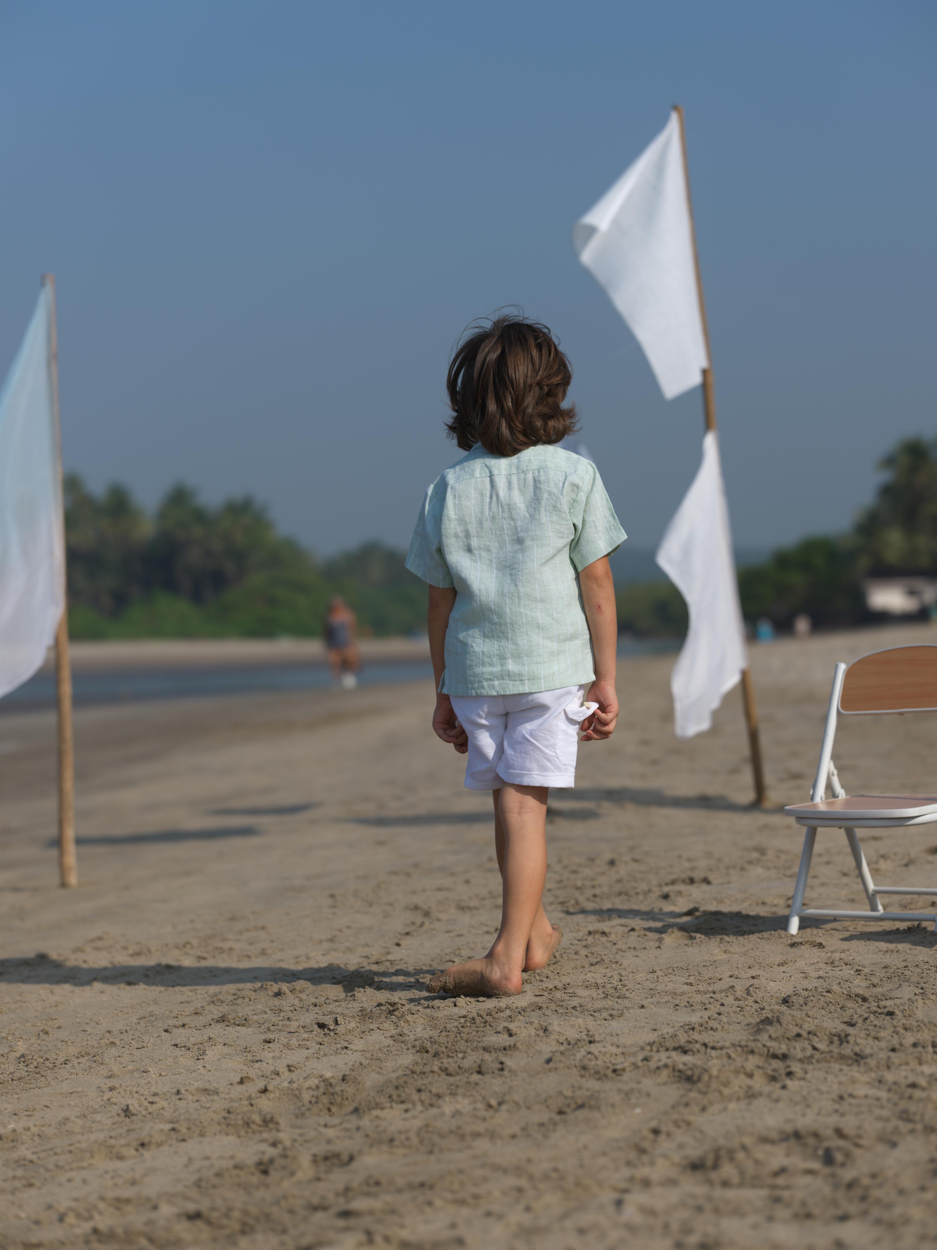 Boys Cuban Collar Shirt Aqua