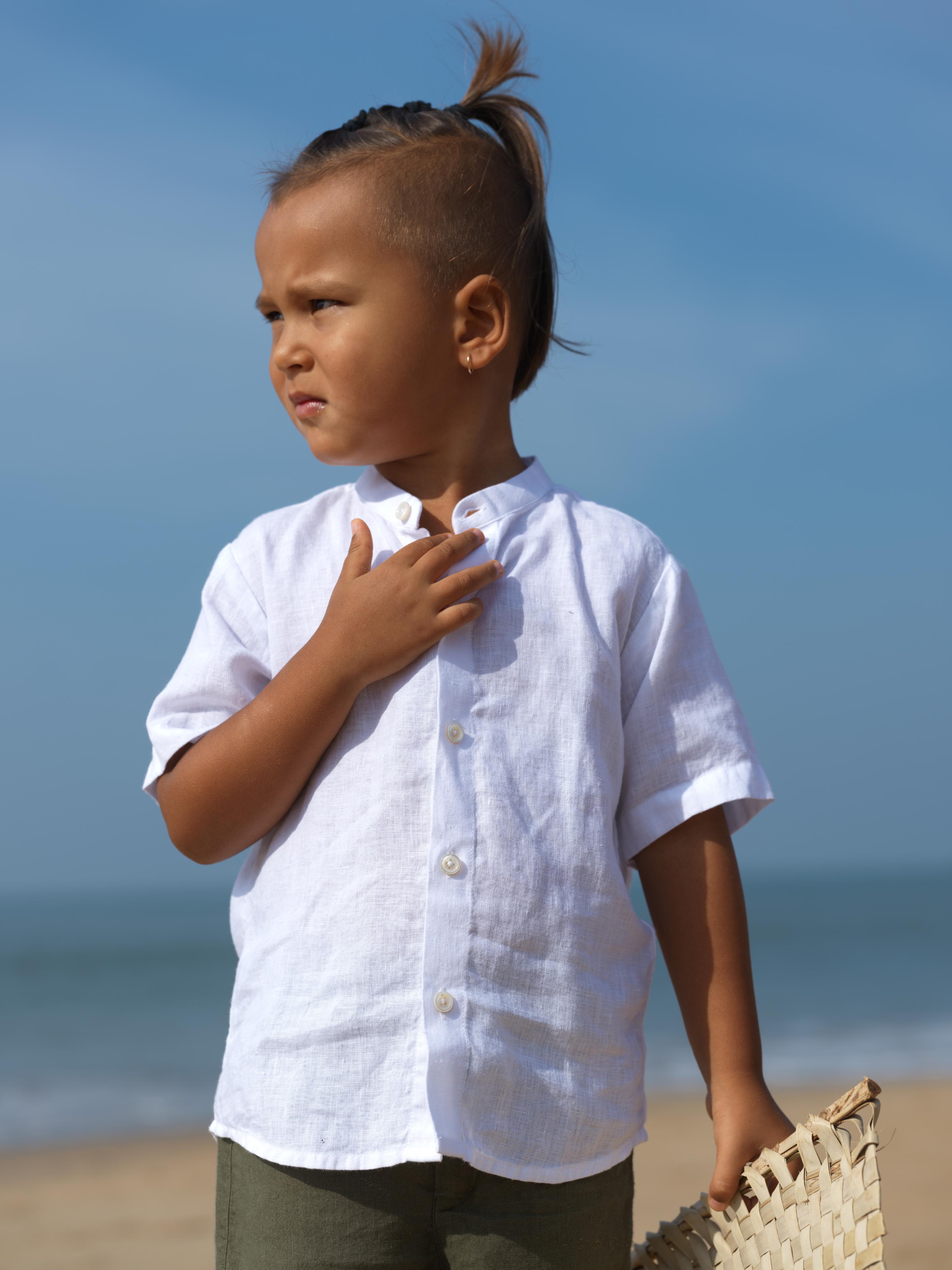 Boys Mandarin Collar Shirt White