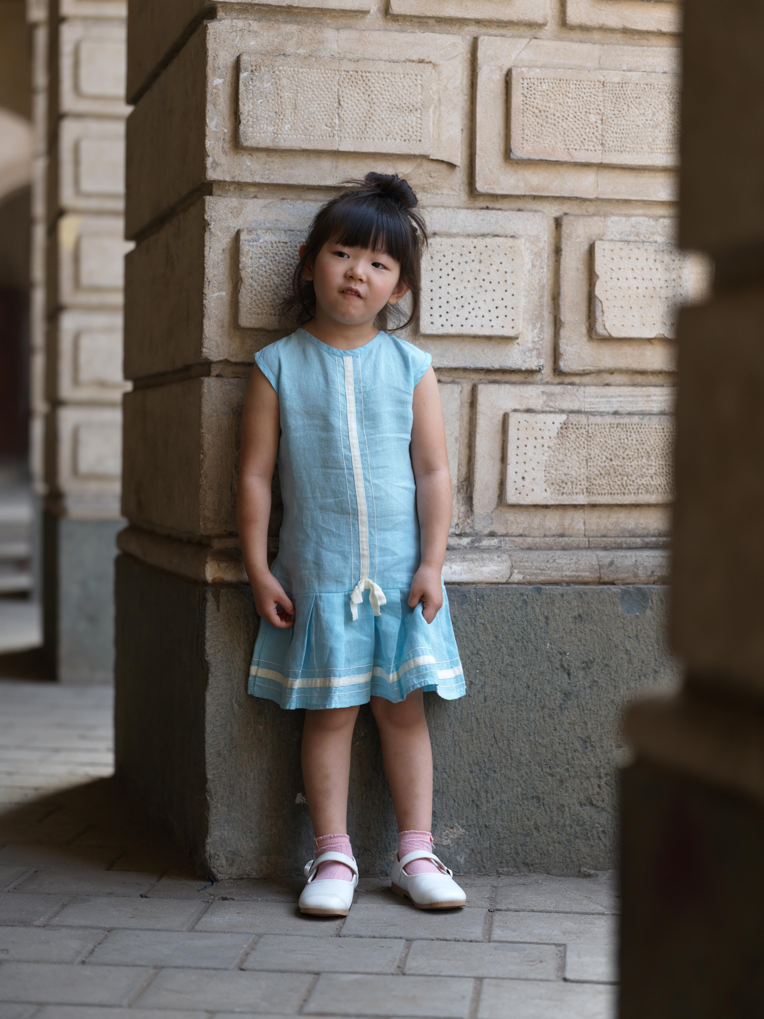 Girls Sleeveless Ribbon Dress Sky Blue