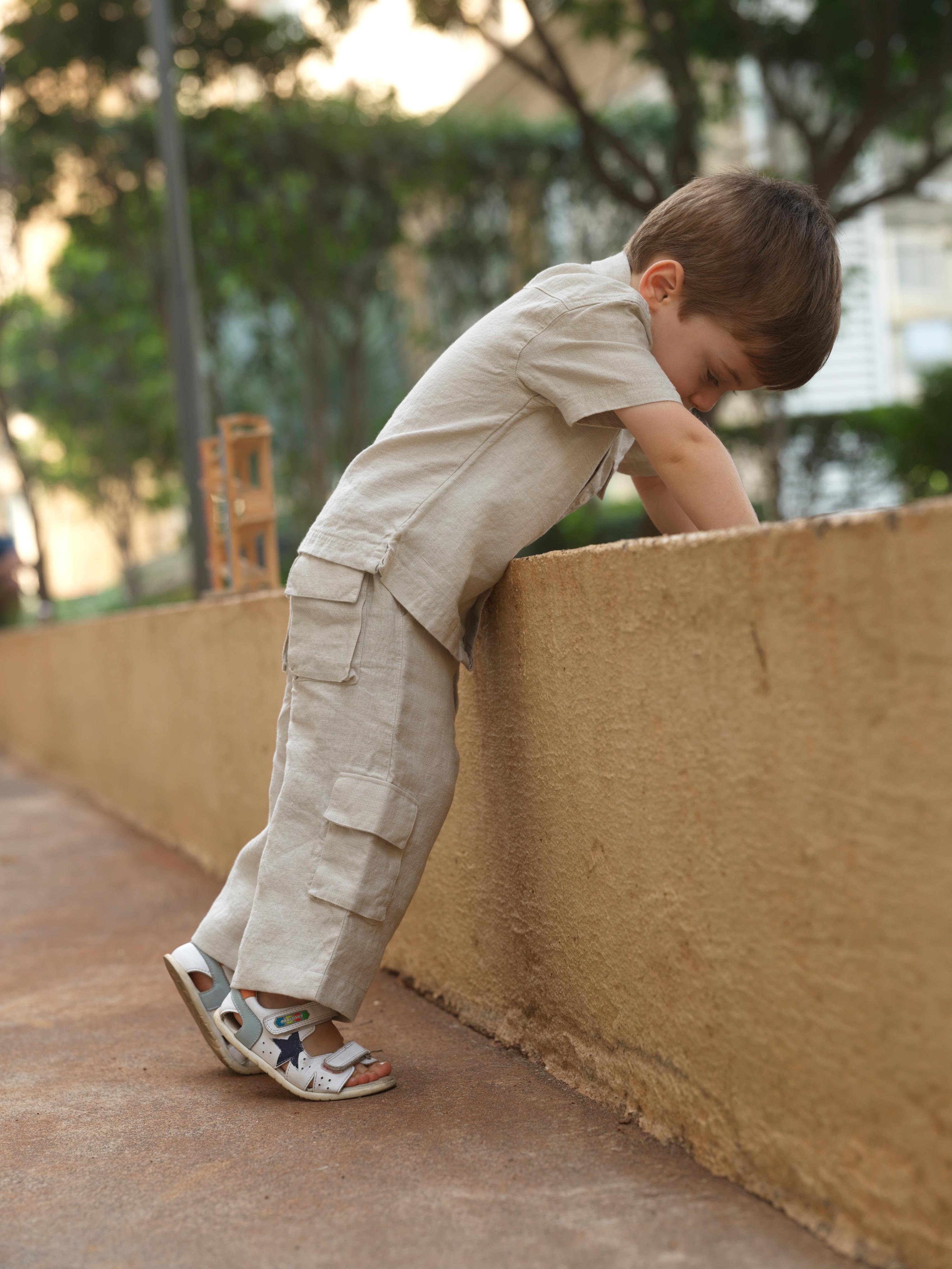 Boys Half-Sleeve Shirt & Cargo Trousers Co-Ord Oatmeal