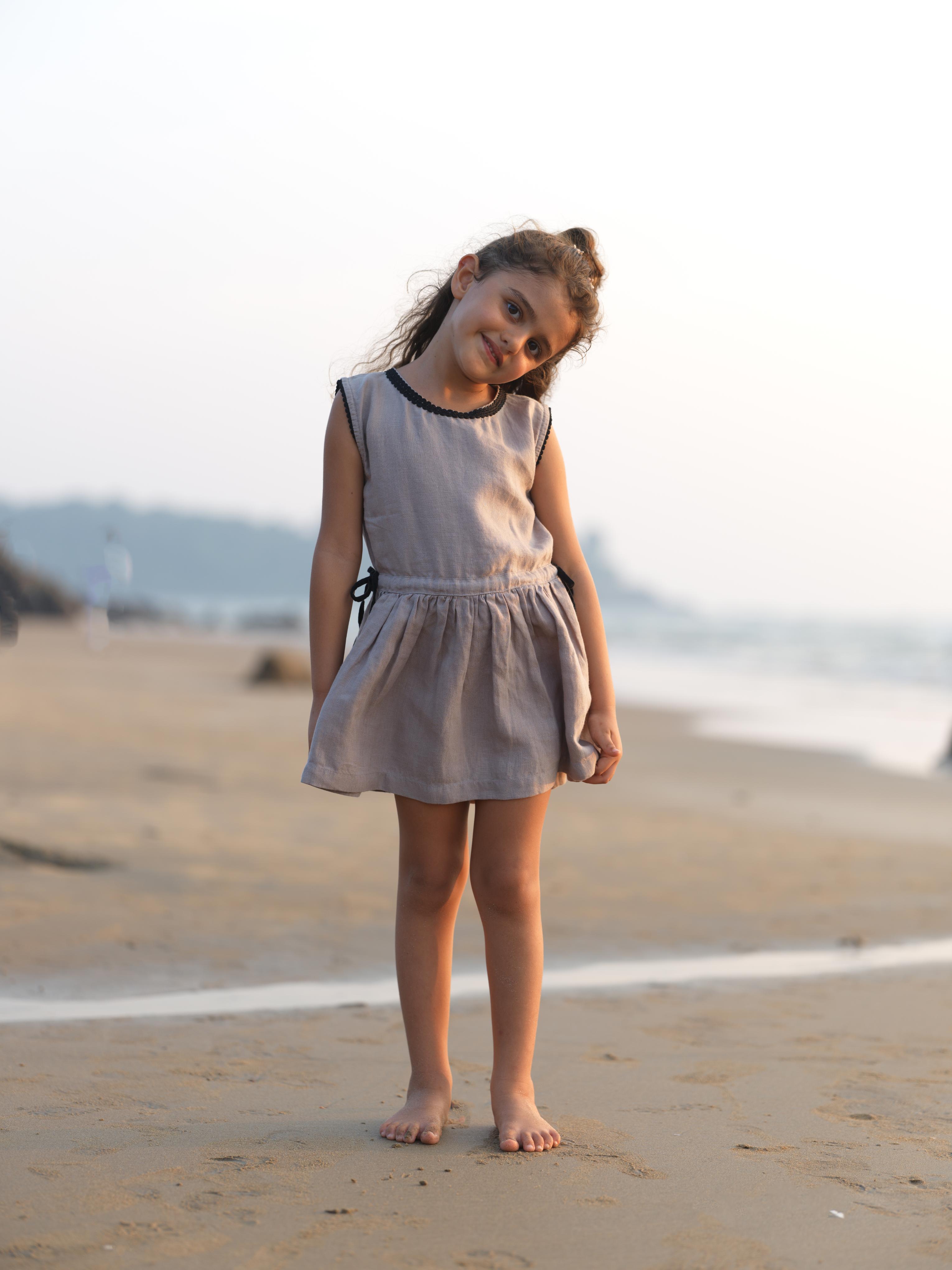 Girls Sleeveless Drawstring Dress Almond Beige