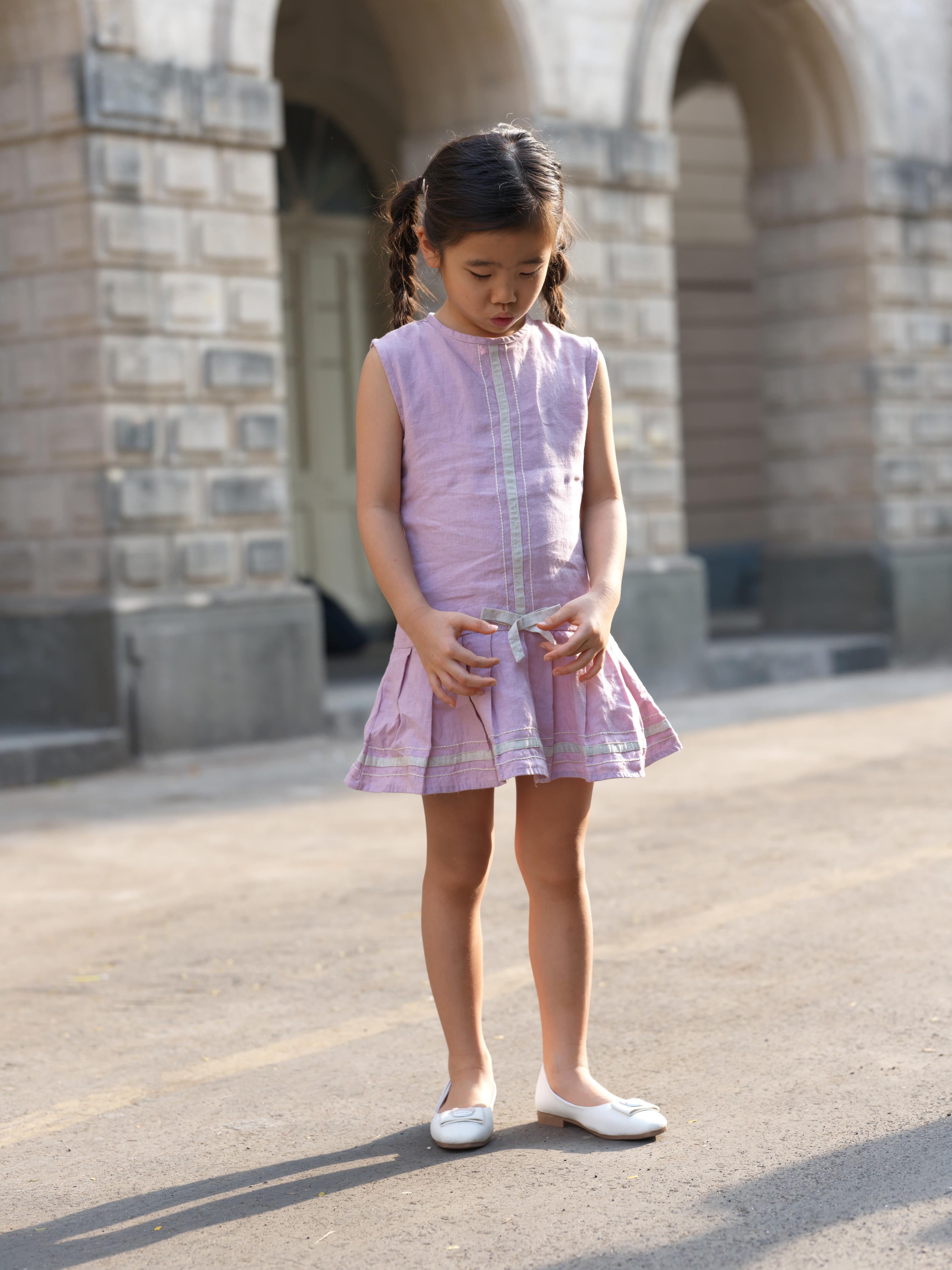 Girls Sleeveless Ribbon Dress Cameo Pink