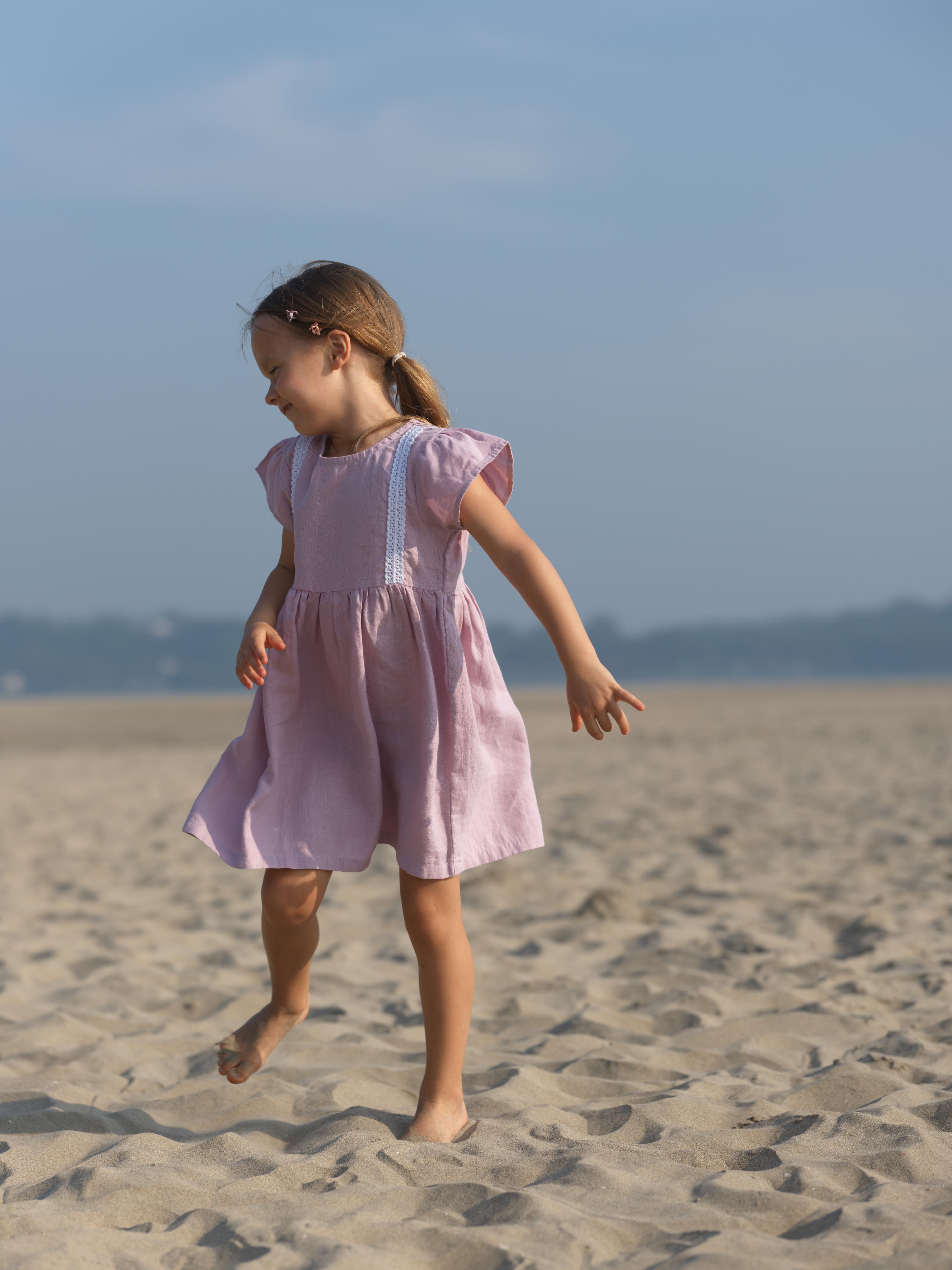 Girl Flared Sleeve Lace Detail Dress Cameo Pink