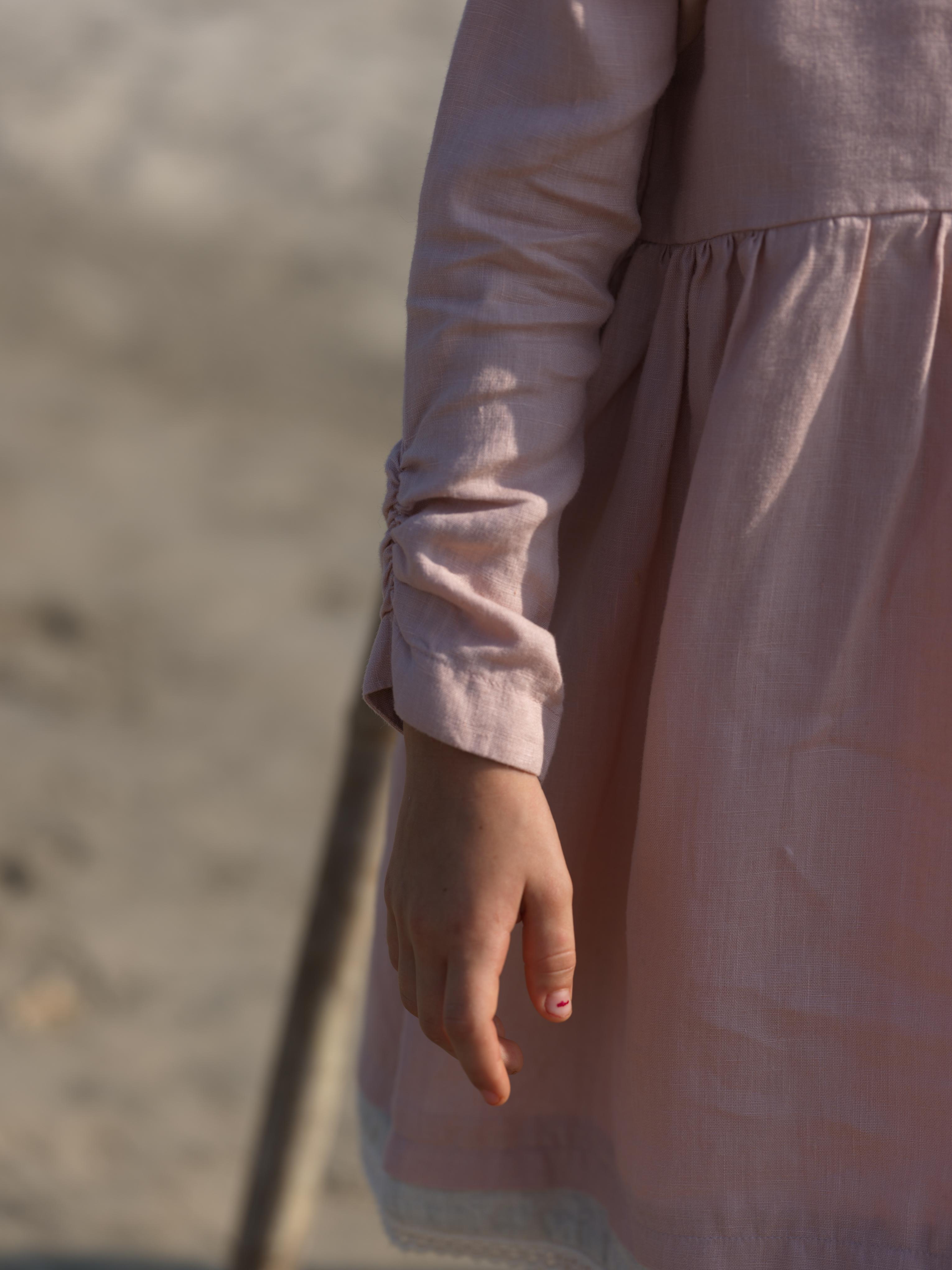 Girl Elastic Long Sleeve Dress Flamingo