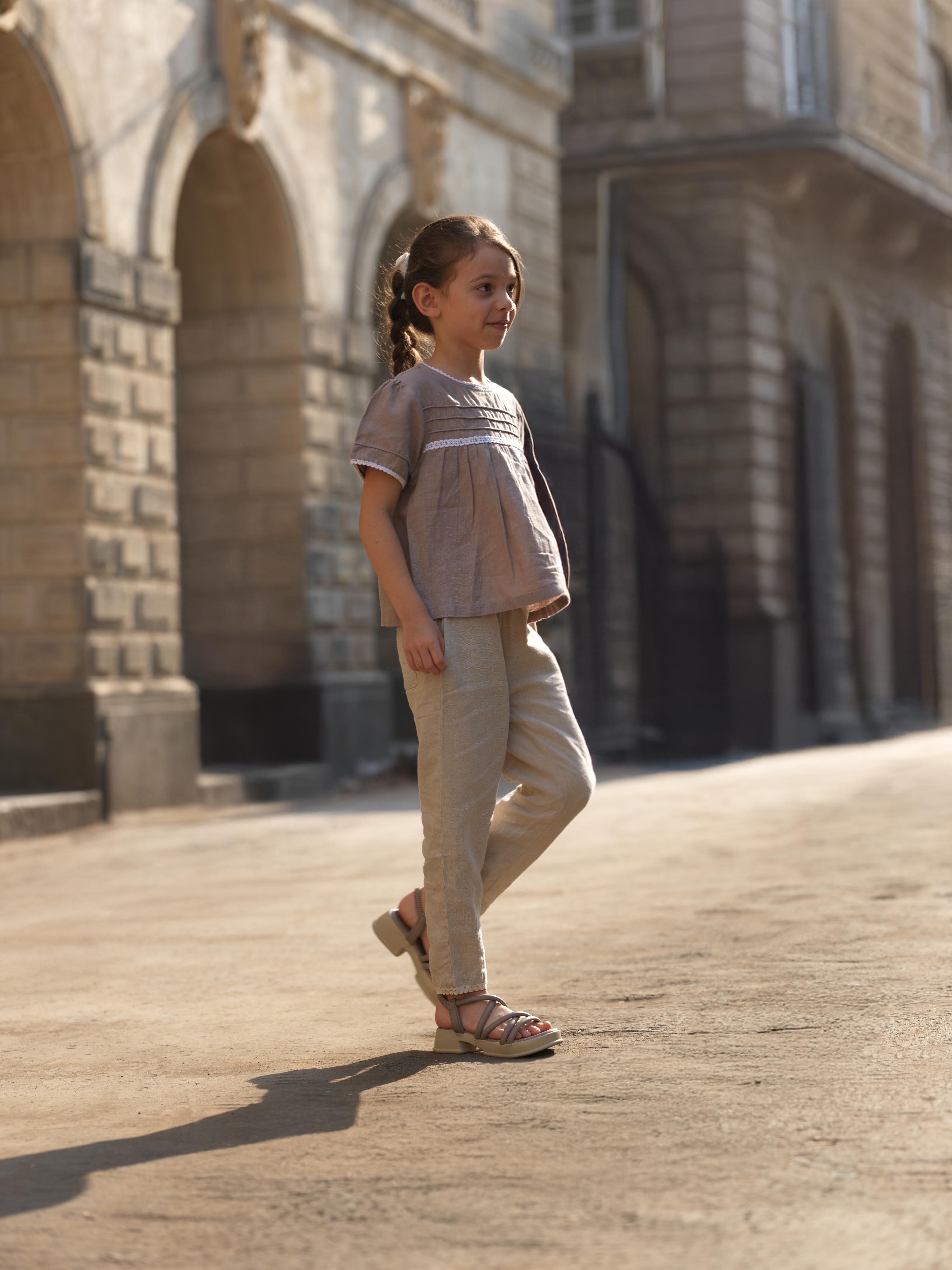Girl Cord Piping Top & Trousers Co-ords set Almond Beige / Natural