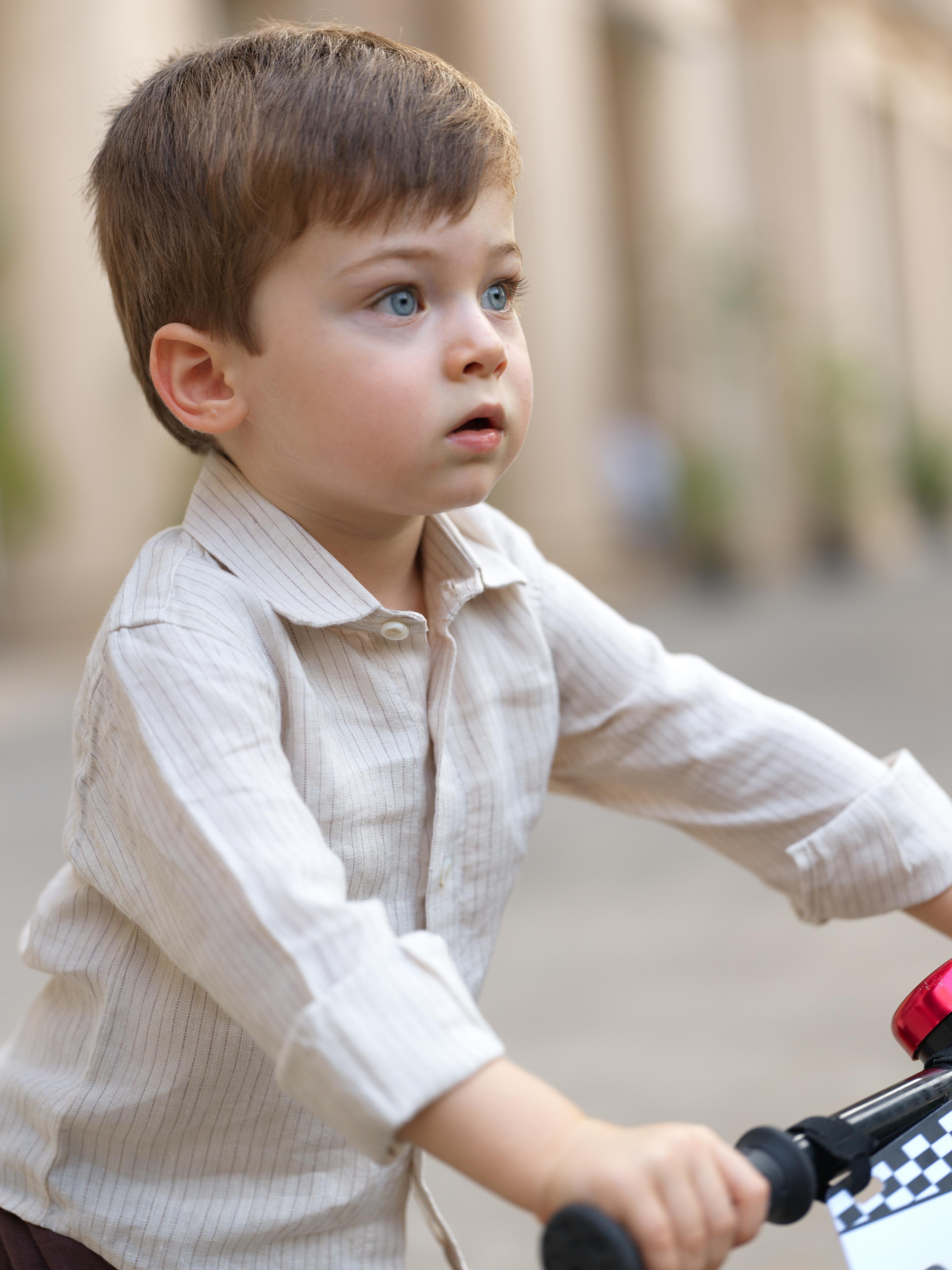 Boys Regular Collar Shirt Beige Lines