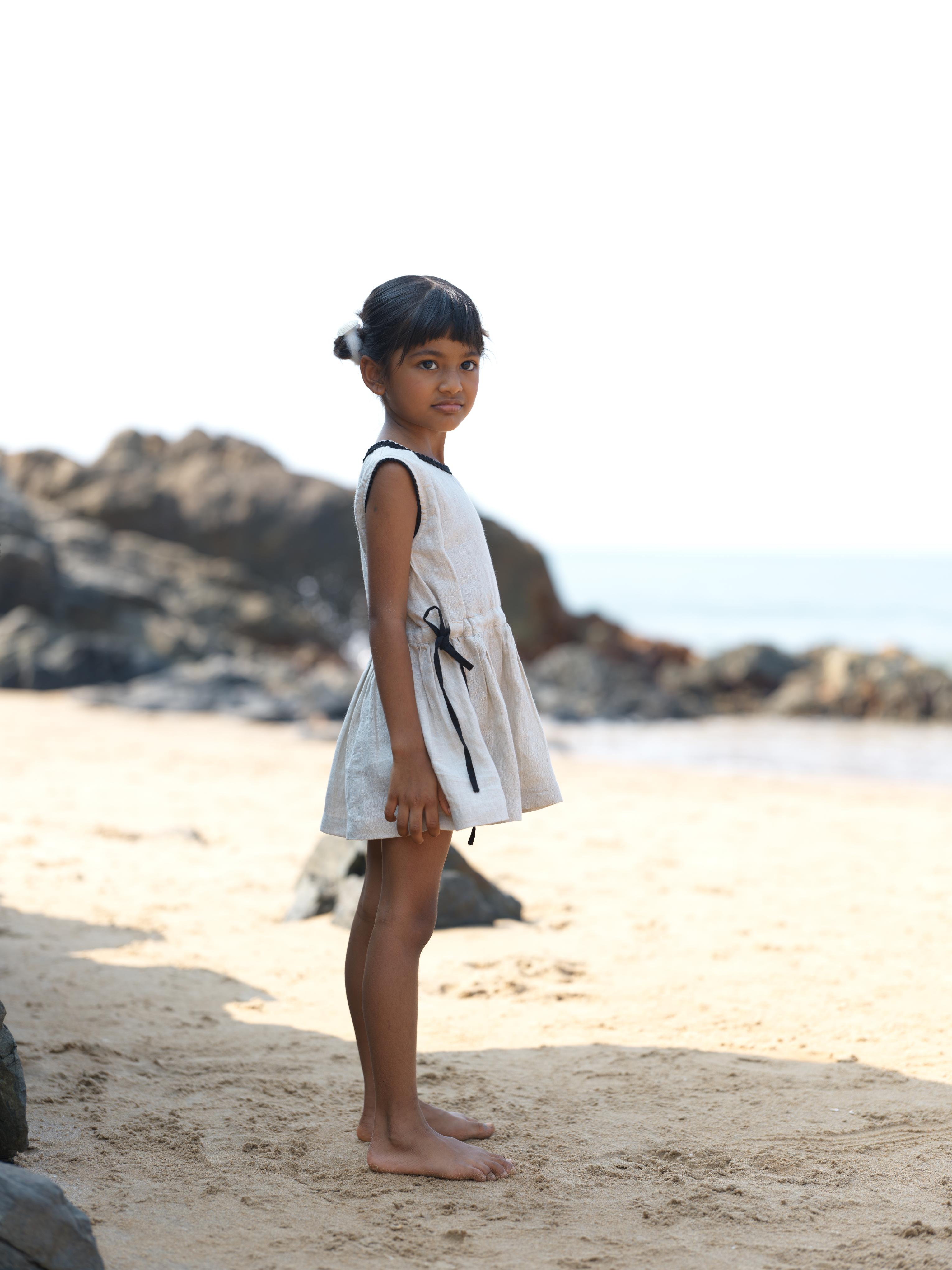 Girls Sleeveless Drawstring Natural