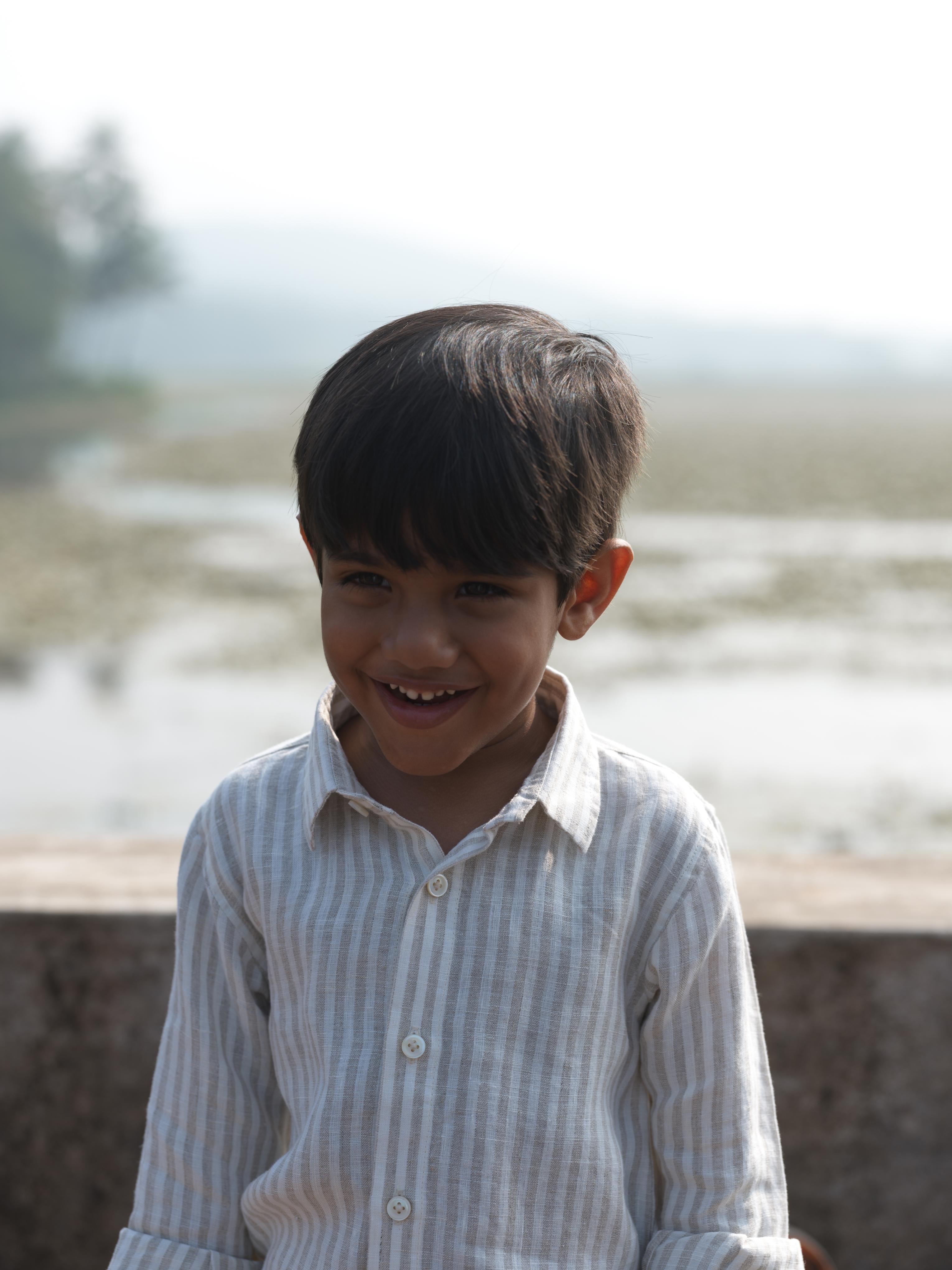 Boys Regular Collar Shirt Beige Stripe