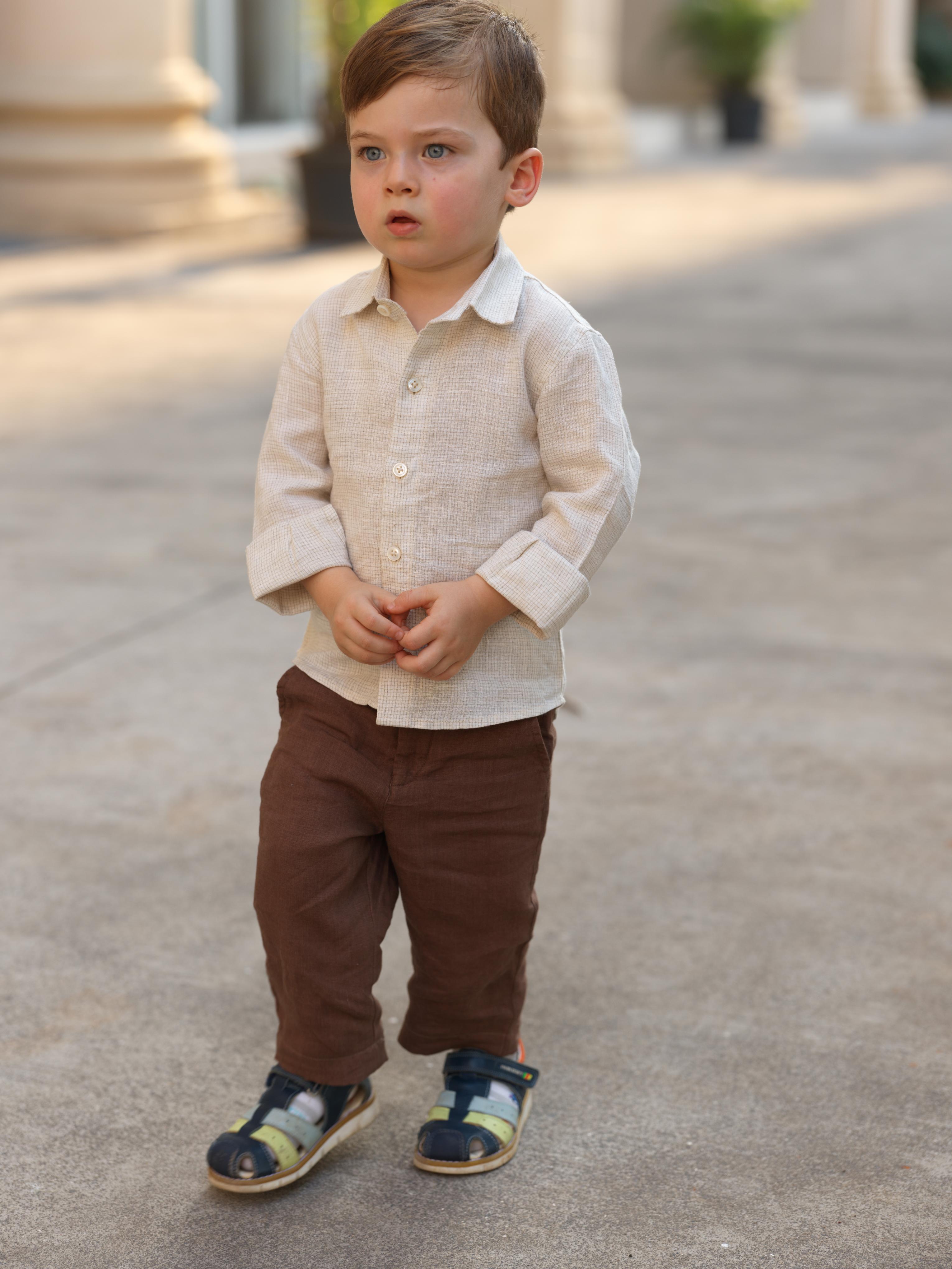 Boys Regular Collar Shirt Ivory Check
