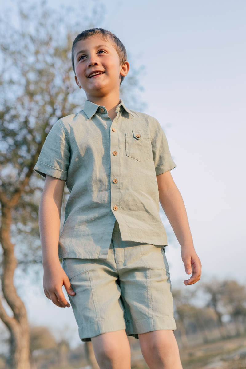 High Low Shirt With Capri Shorts Set - Chi Linen