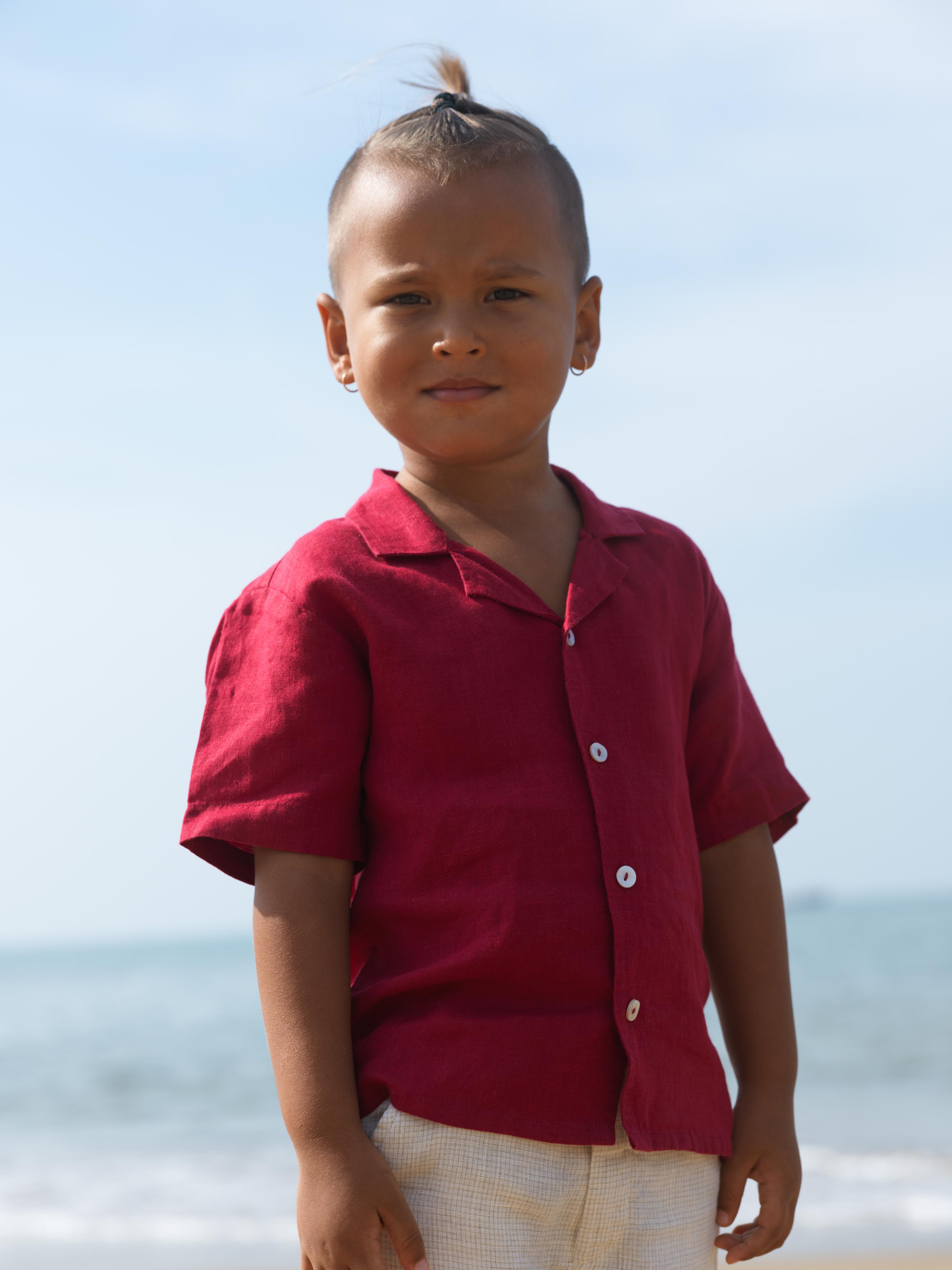 Boys Cuban Collar Shirt Apple Red