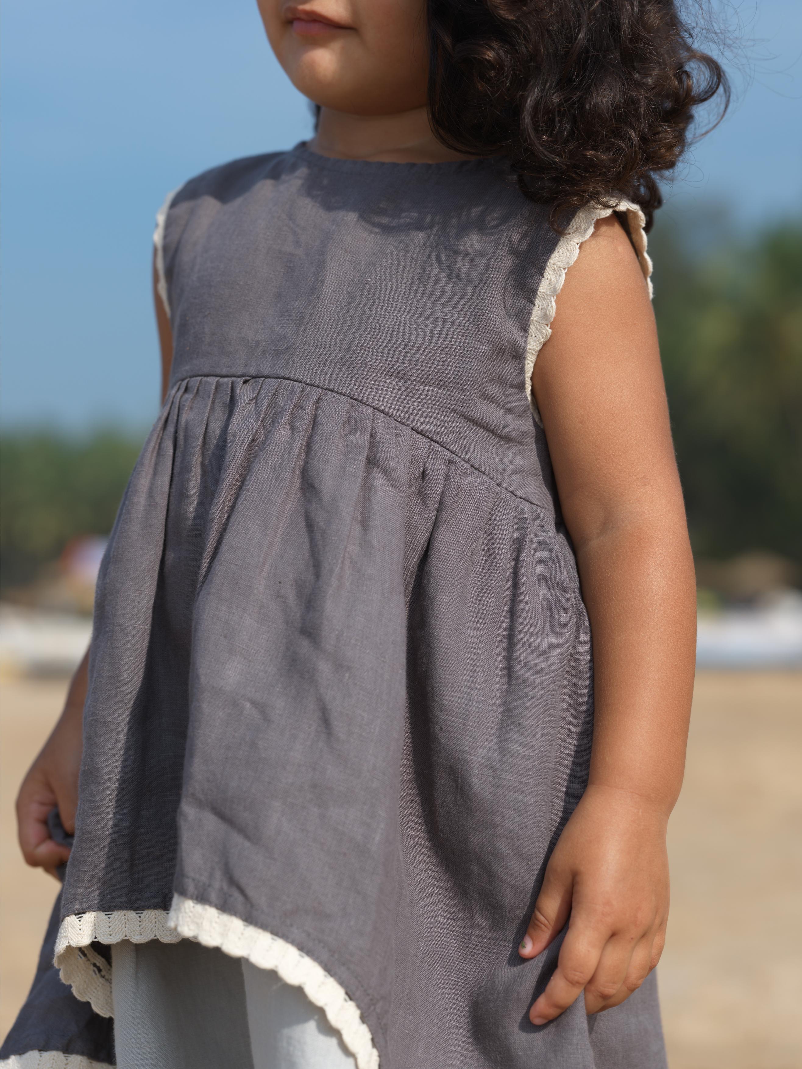 Girls Two Layer Sleeveless Dress Stone Grey / Cloud Grey