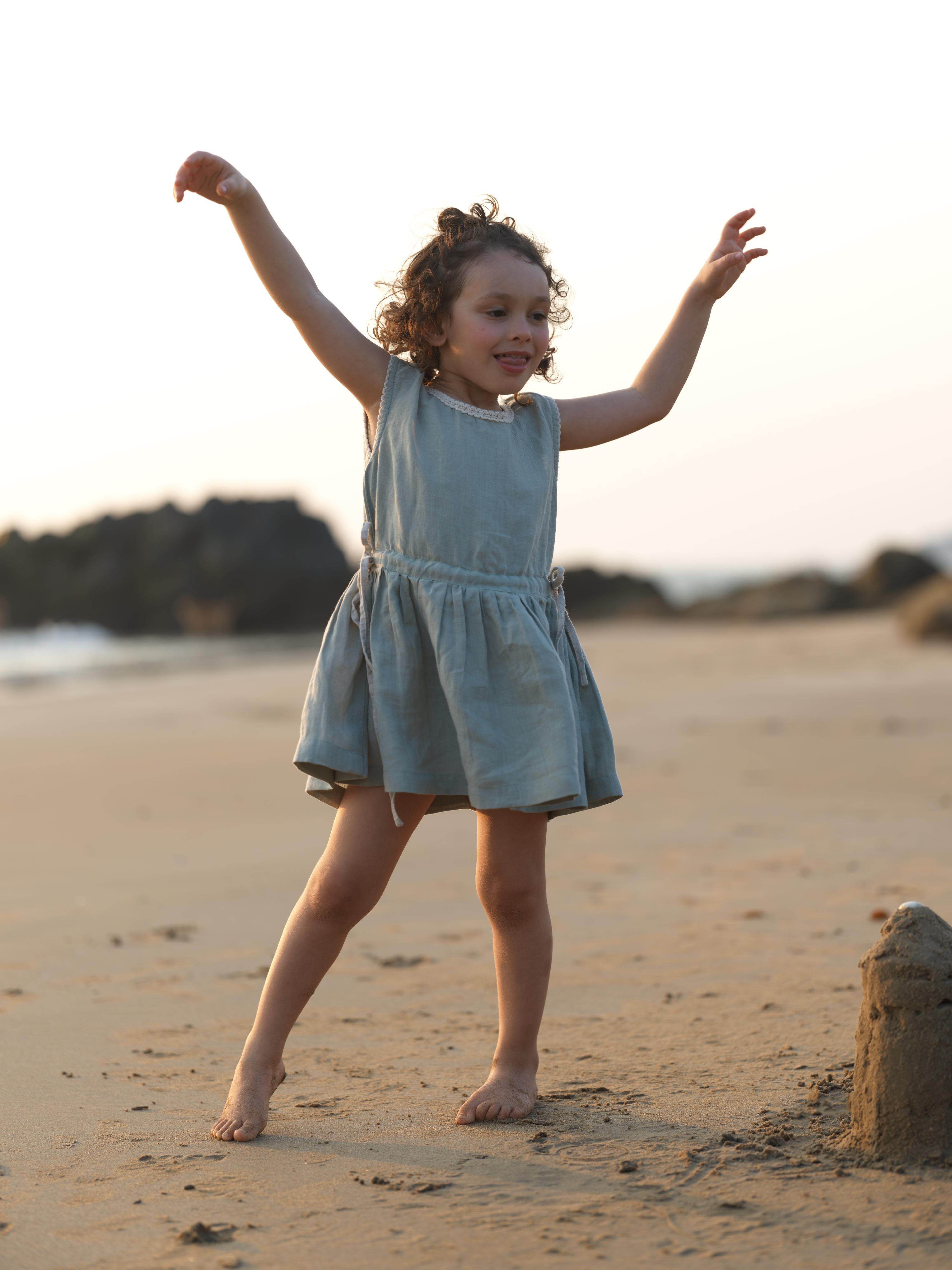 Girls Sleeveless Drawstring Dress Mint Green