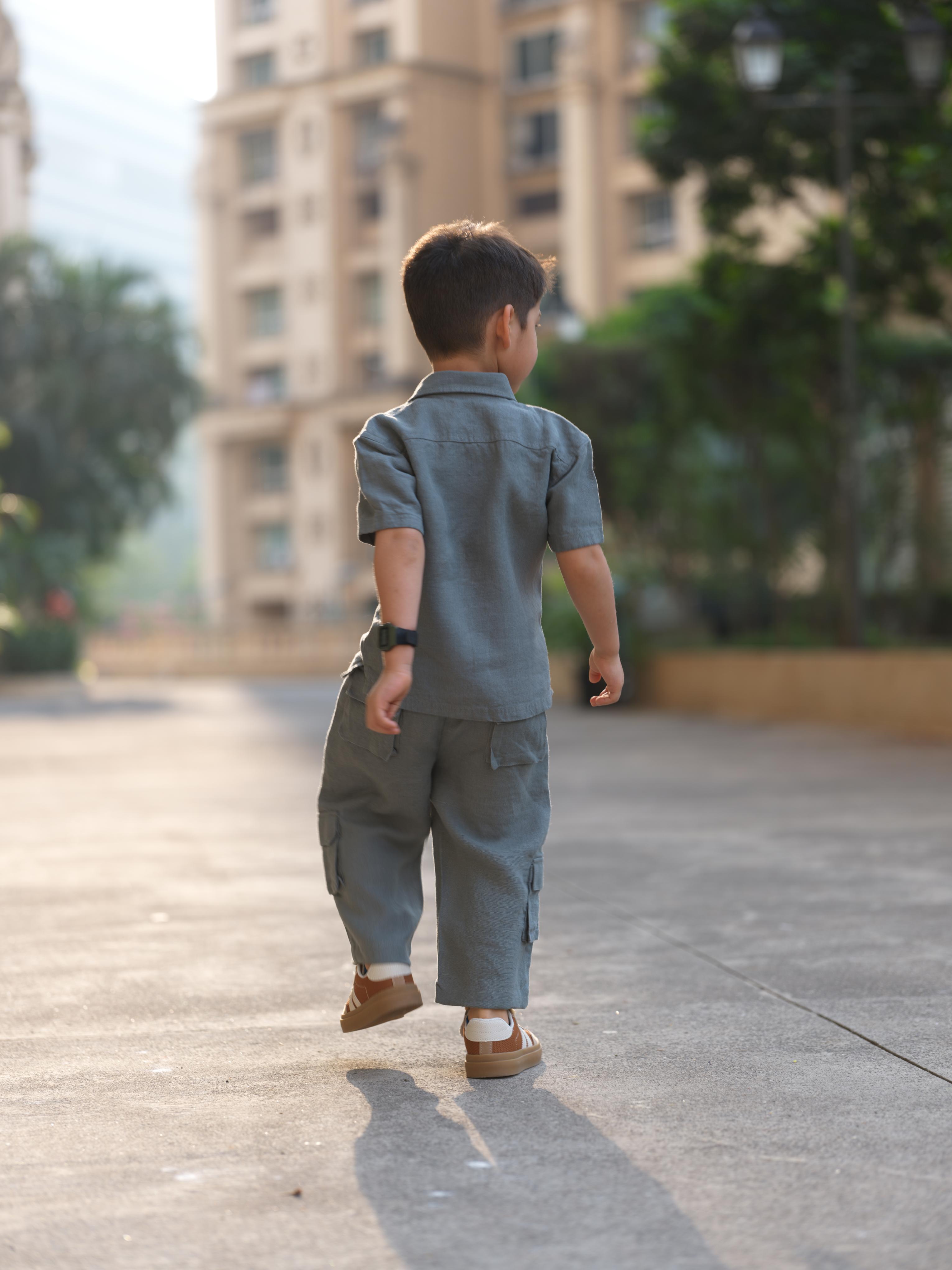 Boys Half-Sleeve Shirt & Cargo Trousers Co-Ord Graphite