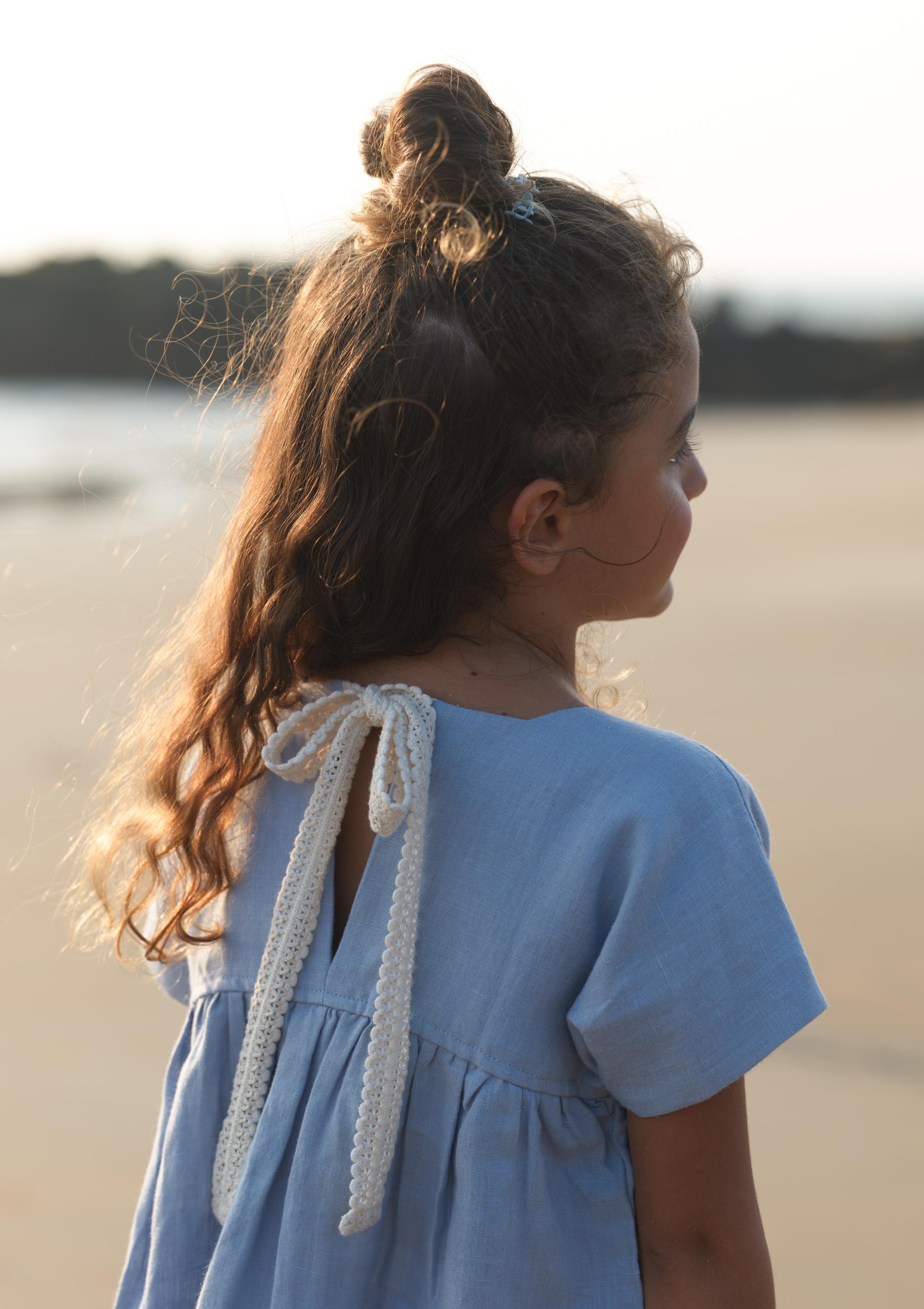 Girls Patch Pocket Tie-Back Dress Pacific Blue