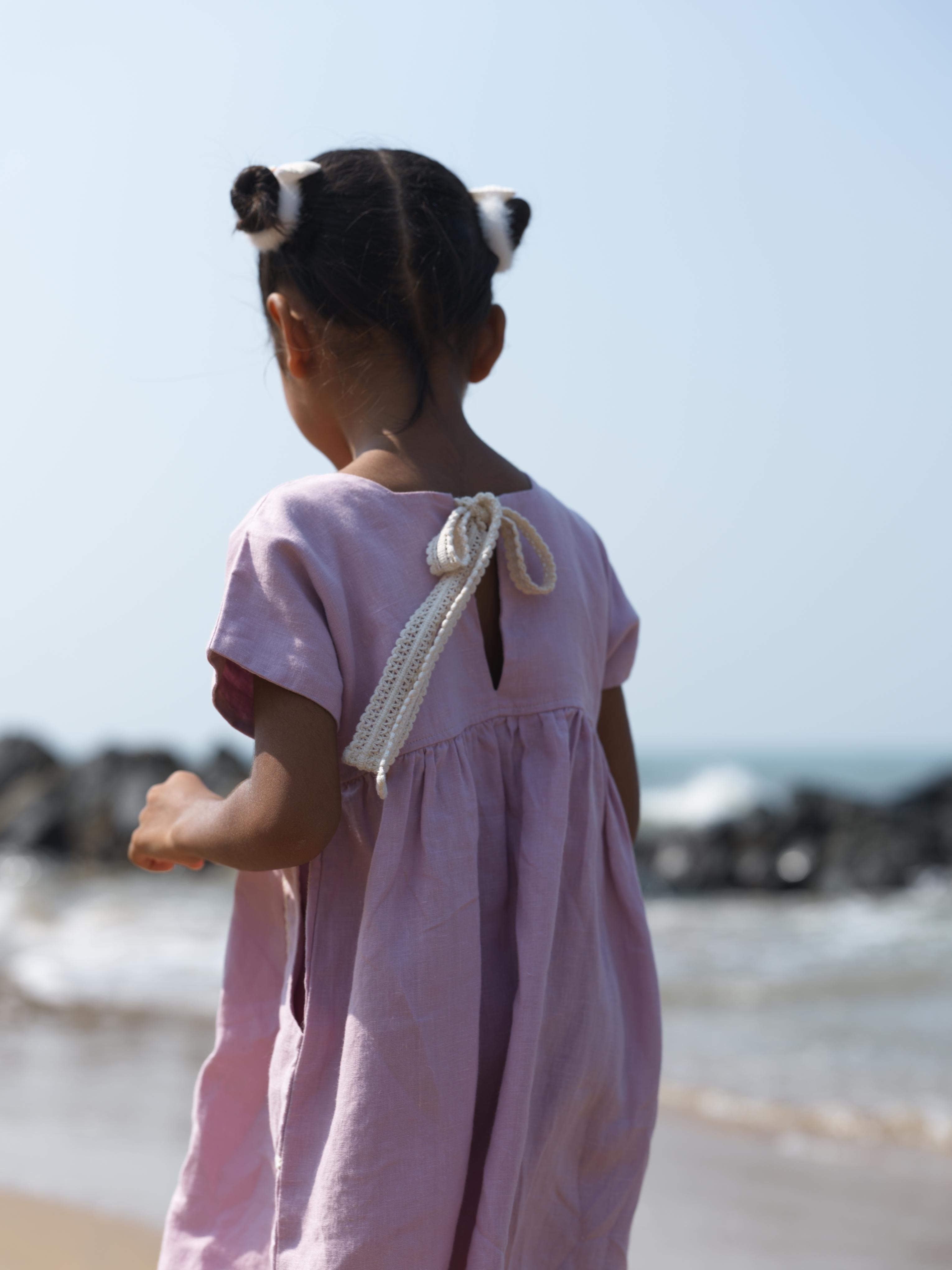 Girls Patch Pocket Tie-Back Dress Cameo Pink