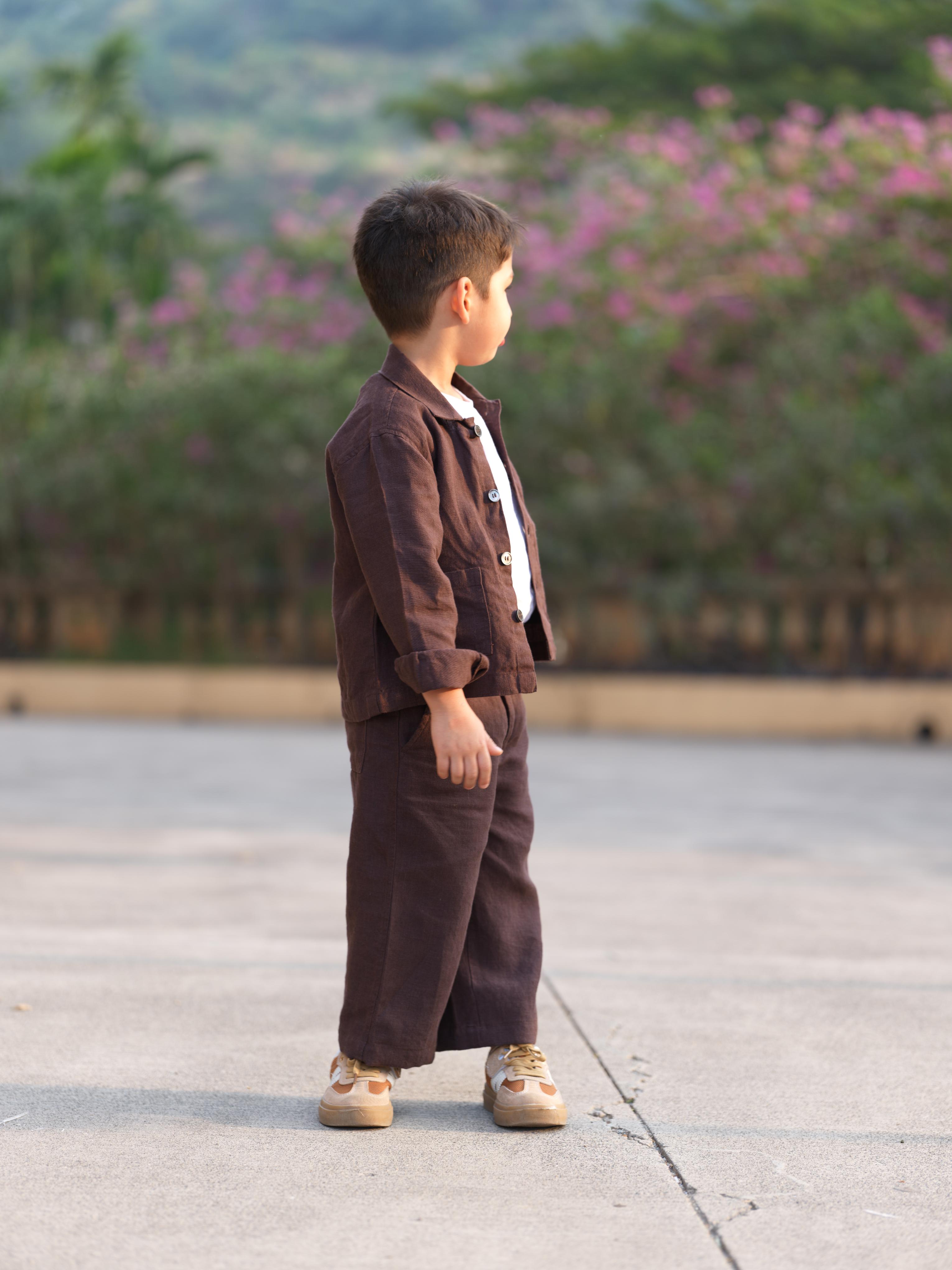 Boys Shacket Co-Ord Set Dark Brown