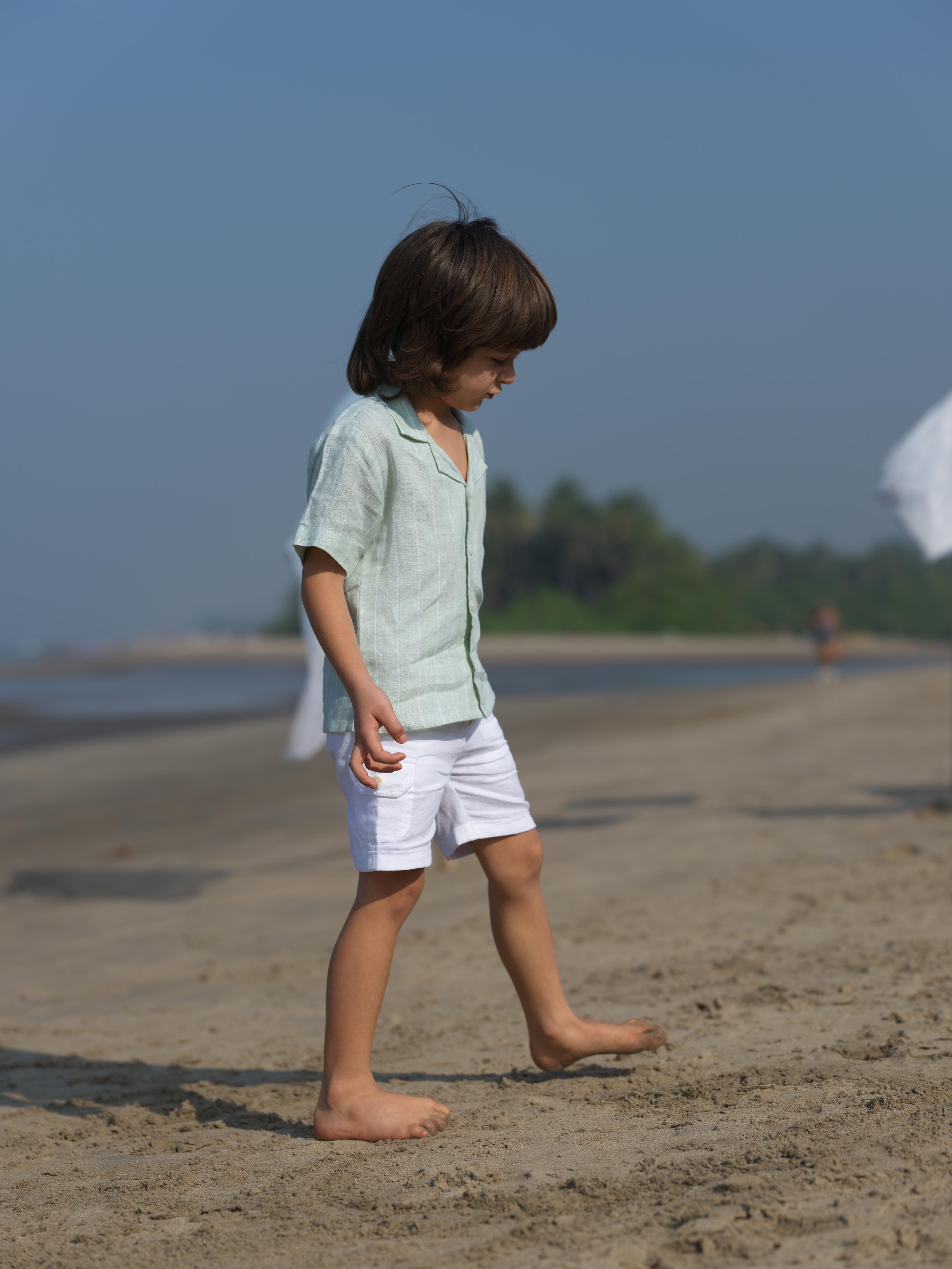 Boys Cuban Collar Shirt Aqua