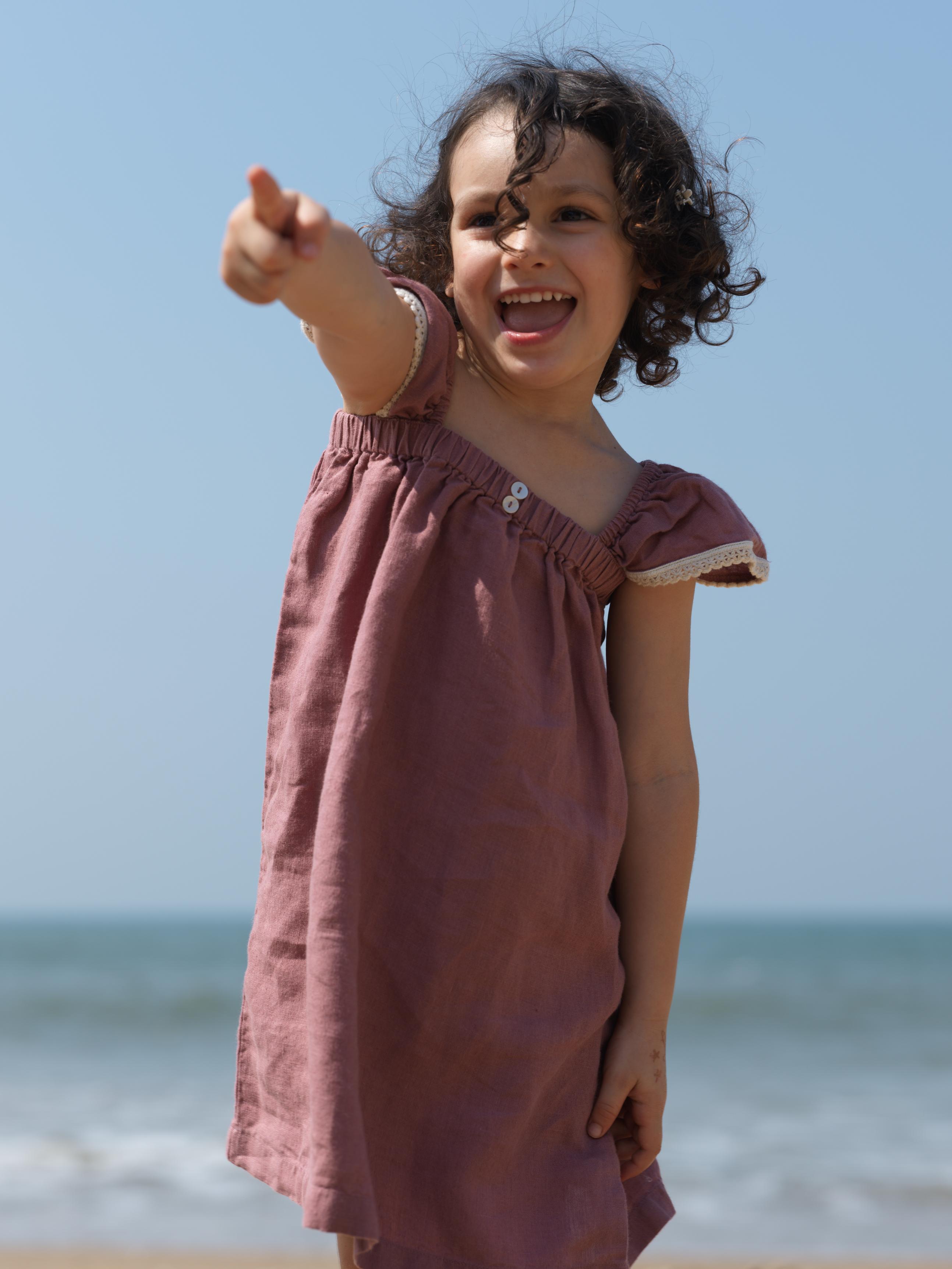 Girls Elasticated Flared Sleeve Dress Rose Gold