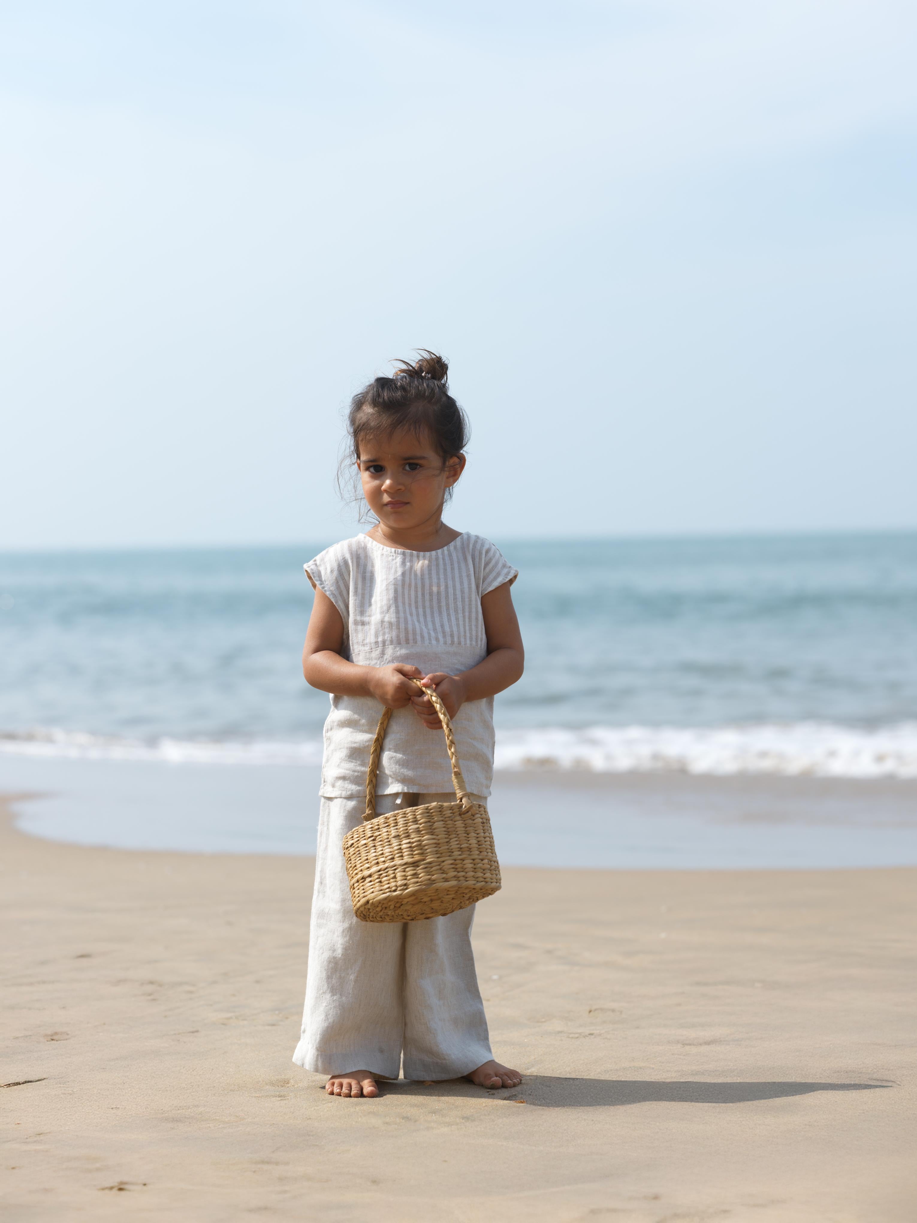 Girls Round Shoulder Co-Ord Set Beige Stripes / Cookie & Cream
