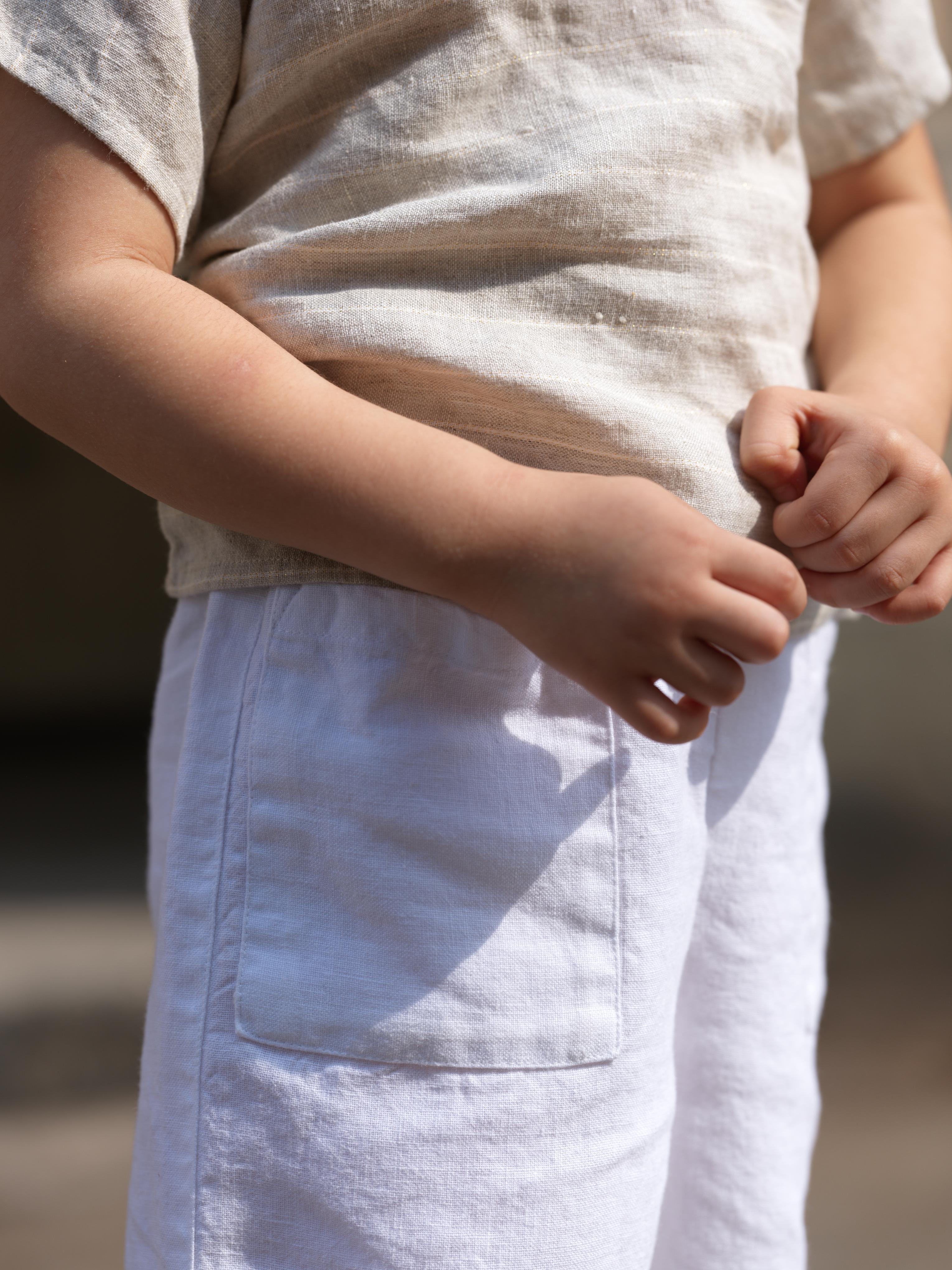 Girls Round Shoulder Top & Patch pocket Trousers Co-Ord set Lurex Stripe / White