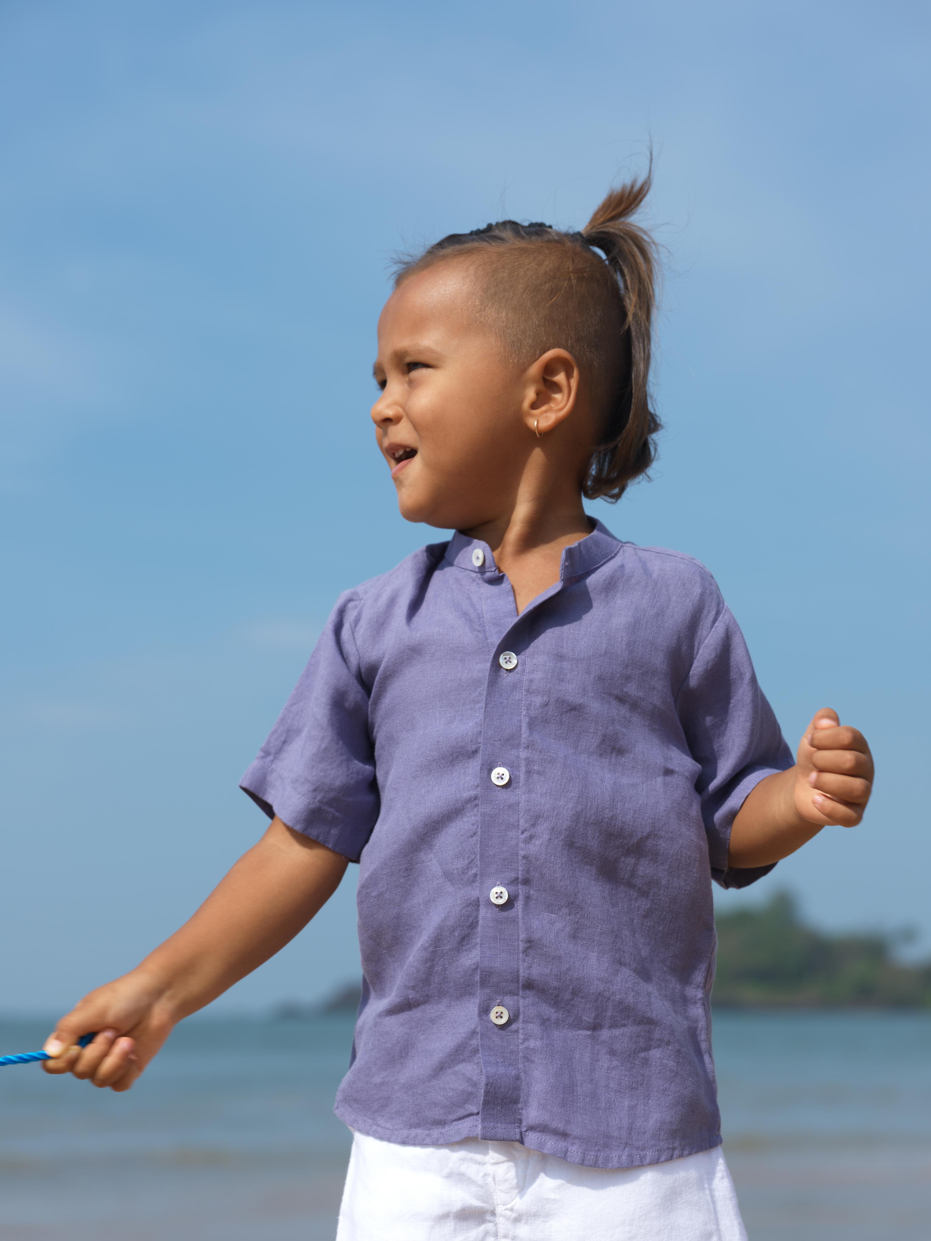 Boys Mandarin Collar Shirt Haze Purple