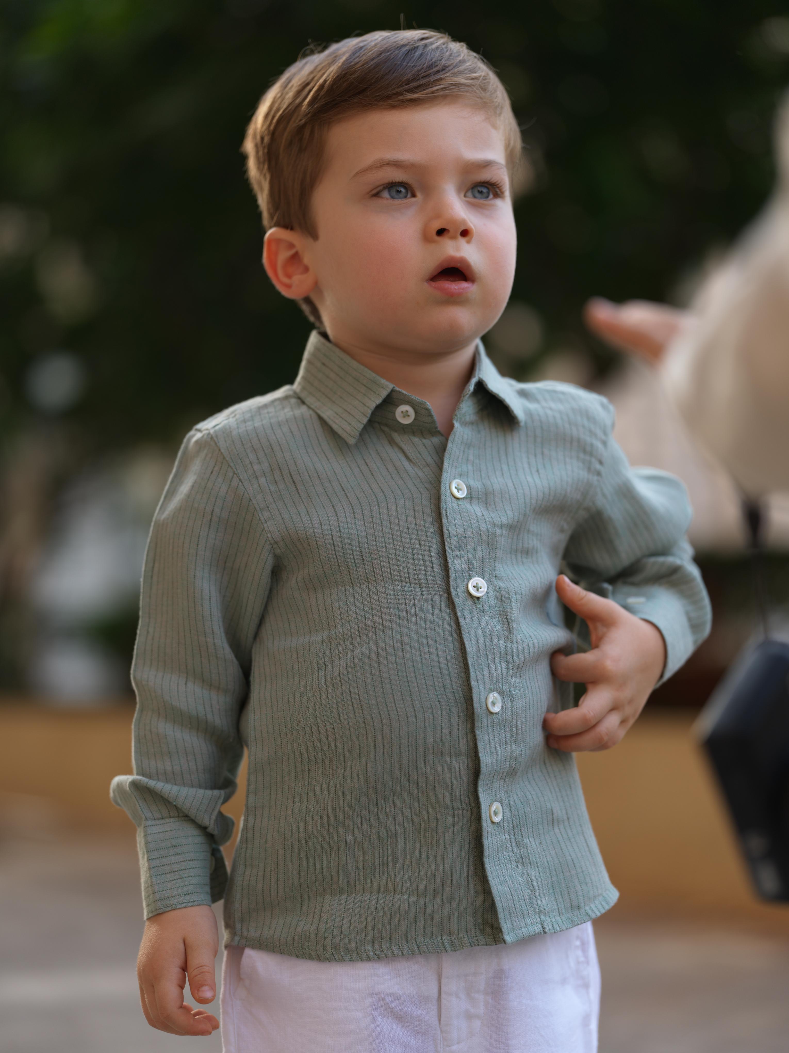 Boys Regular Collar Shirt Sage Hairline