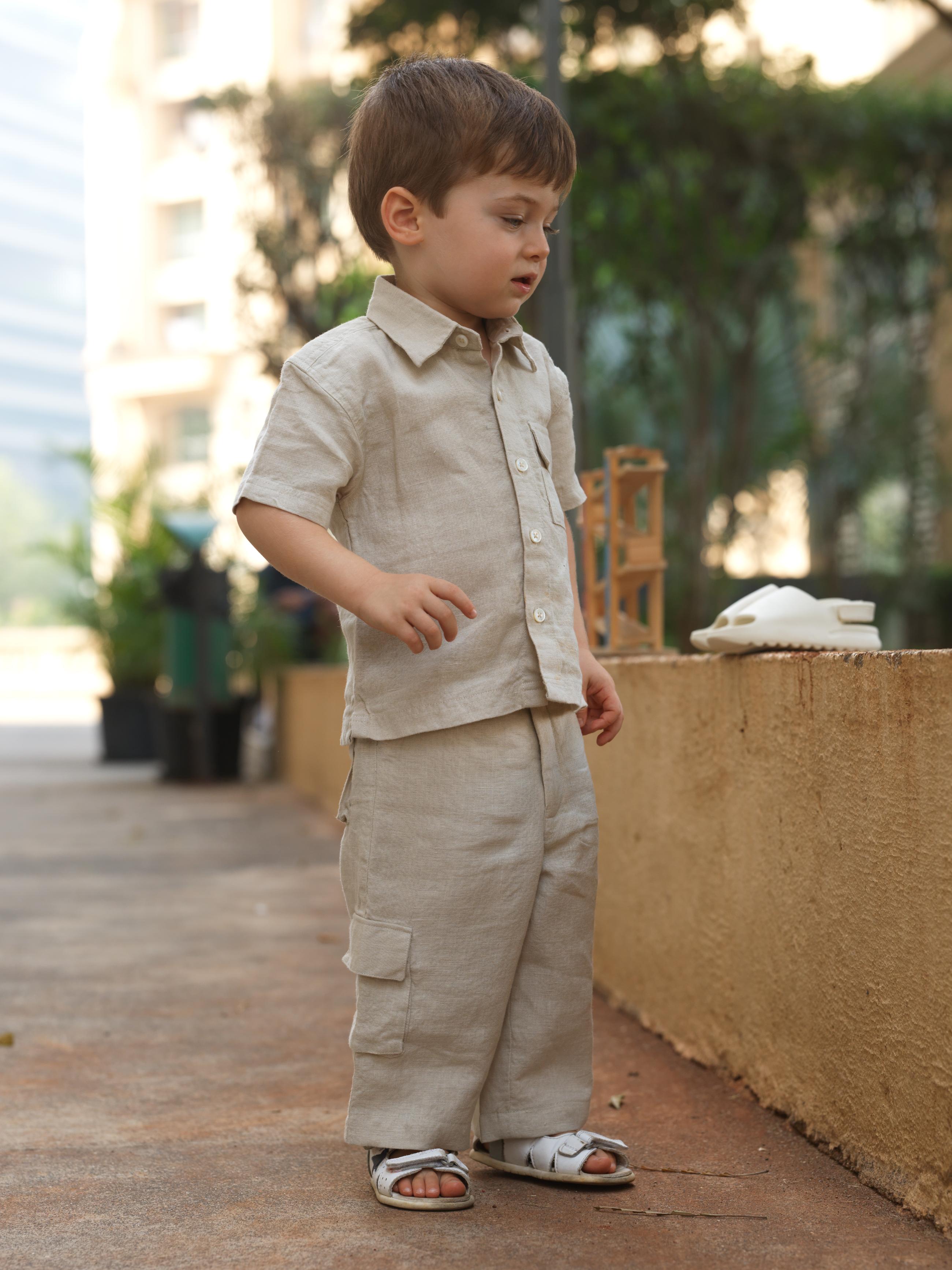 Boys Half-Sleeve Shirt & Cargo Trousers Co-Ord Oatmeal