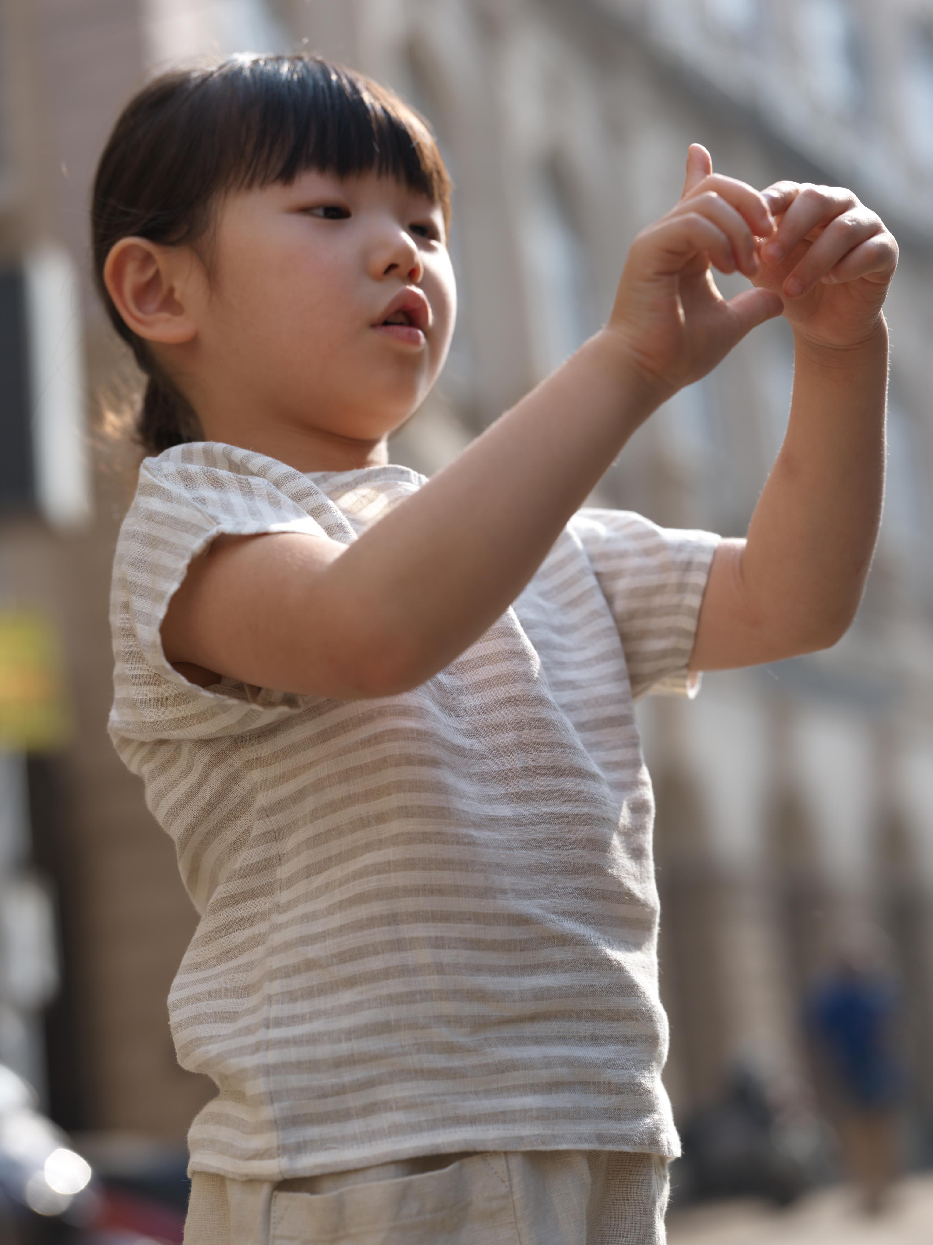 Girls Round Shoulder Top & Patch pocket Trousers Co-Ord set Beige Stripes / Oatmeal