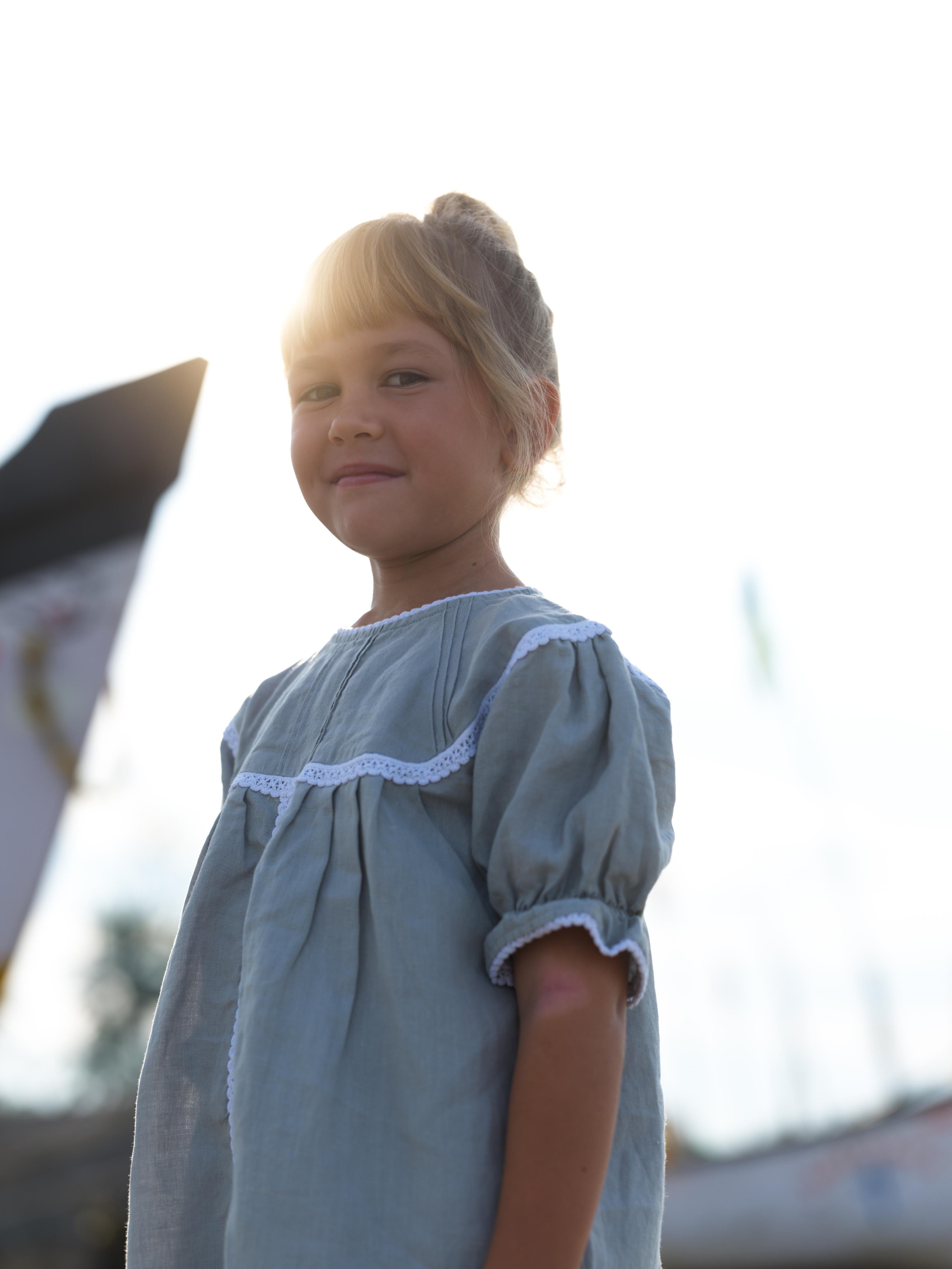 Girls Puff Sleeve Vintage Dress Cloud Grey