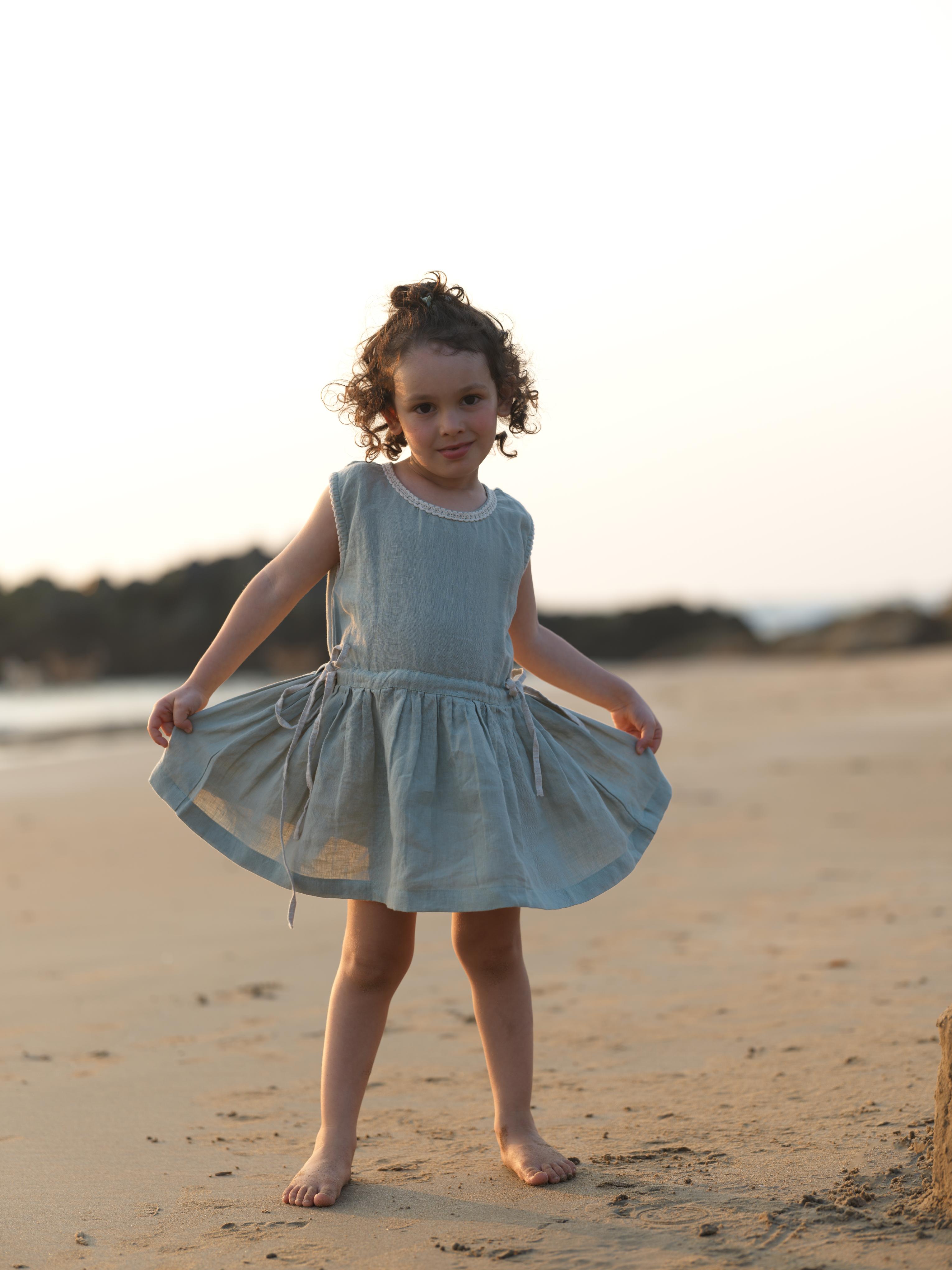 Girls Sleeveless Drawstring Dress Mint Green