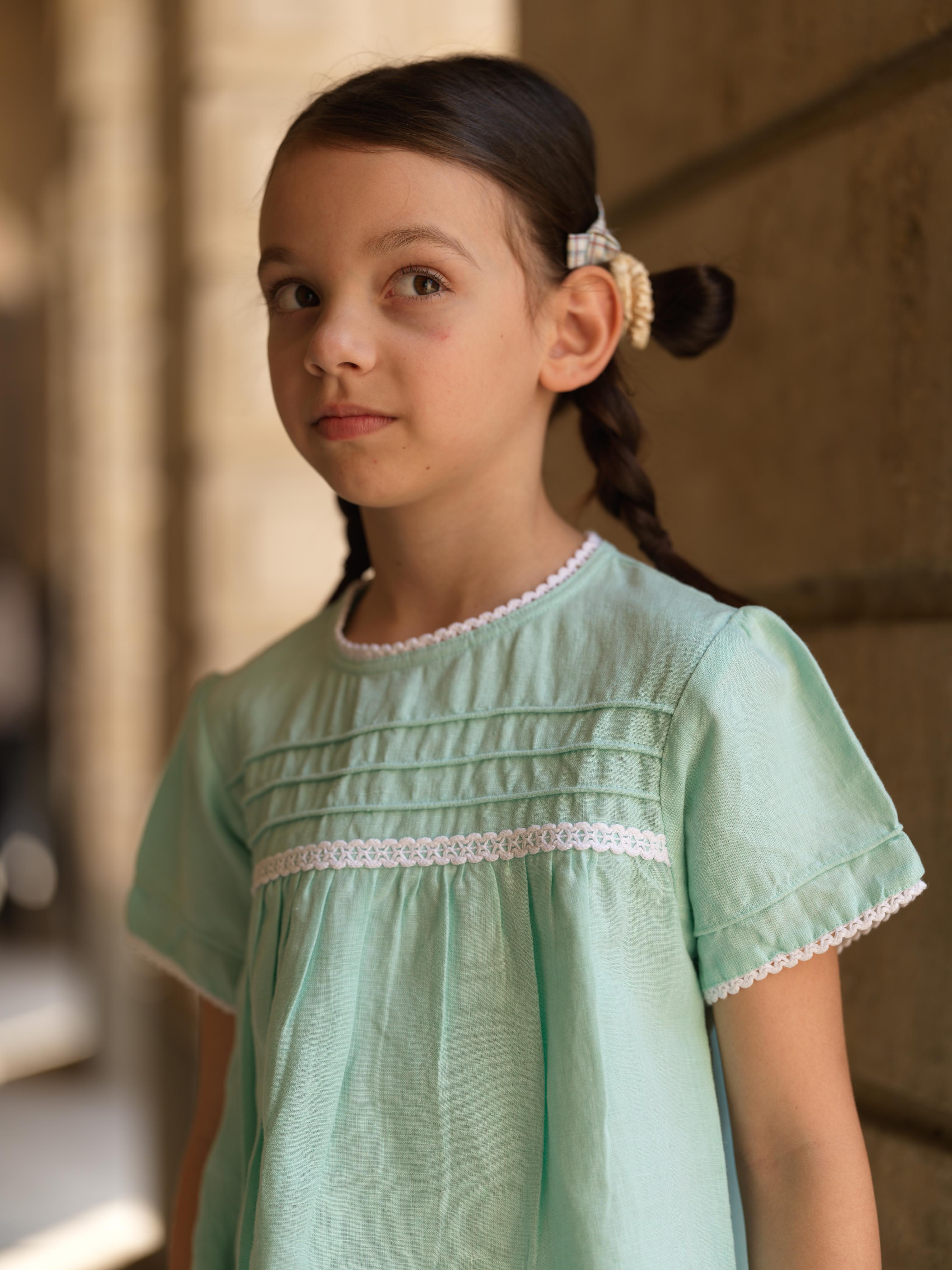 Girl Cord Piping Top & Trousers Co-ords set Celestial Green / White