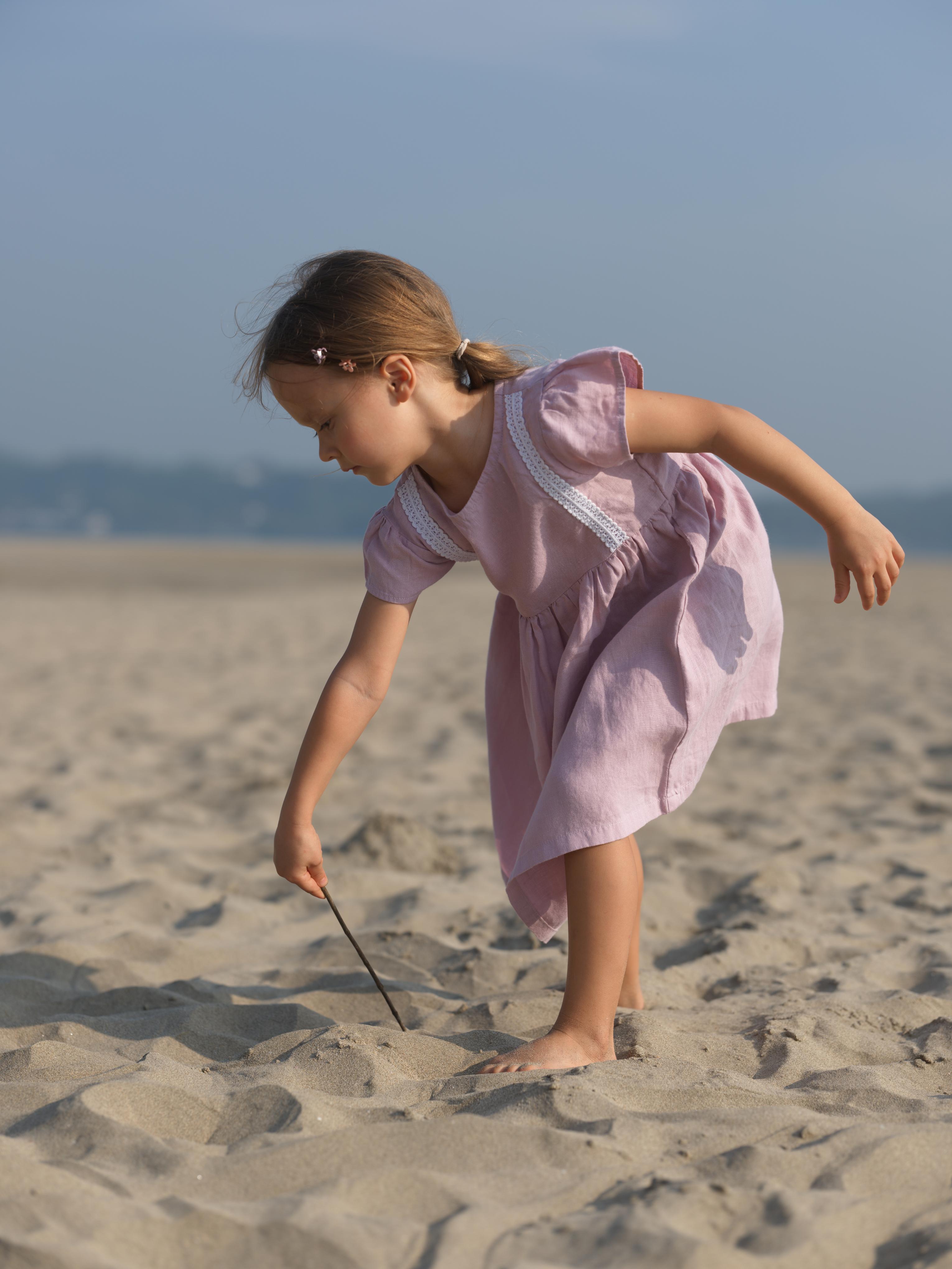 Girl Flared Sleeve Lace Detail Dress Cameo Pink